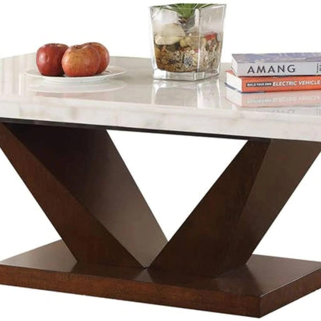 ACME Forbes Dining Table, White Marble & Walnut 72120 FredCo