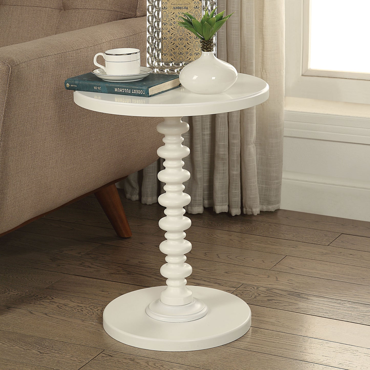 Acton White Finish Accent Table FredCo