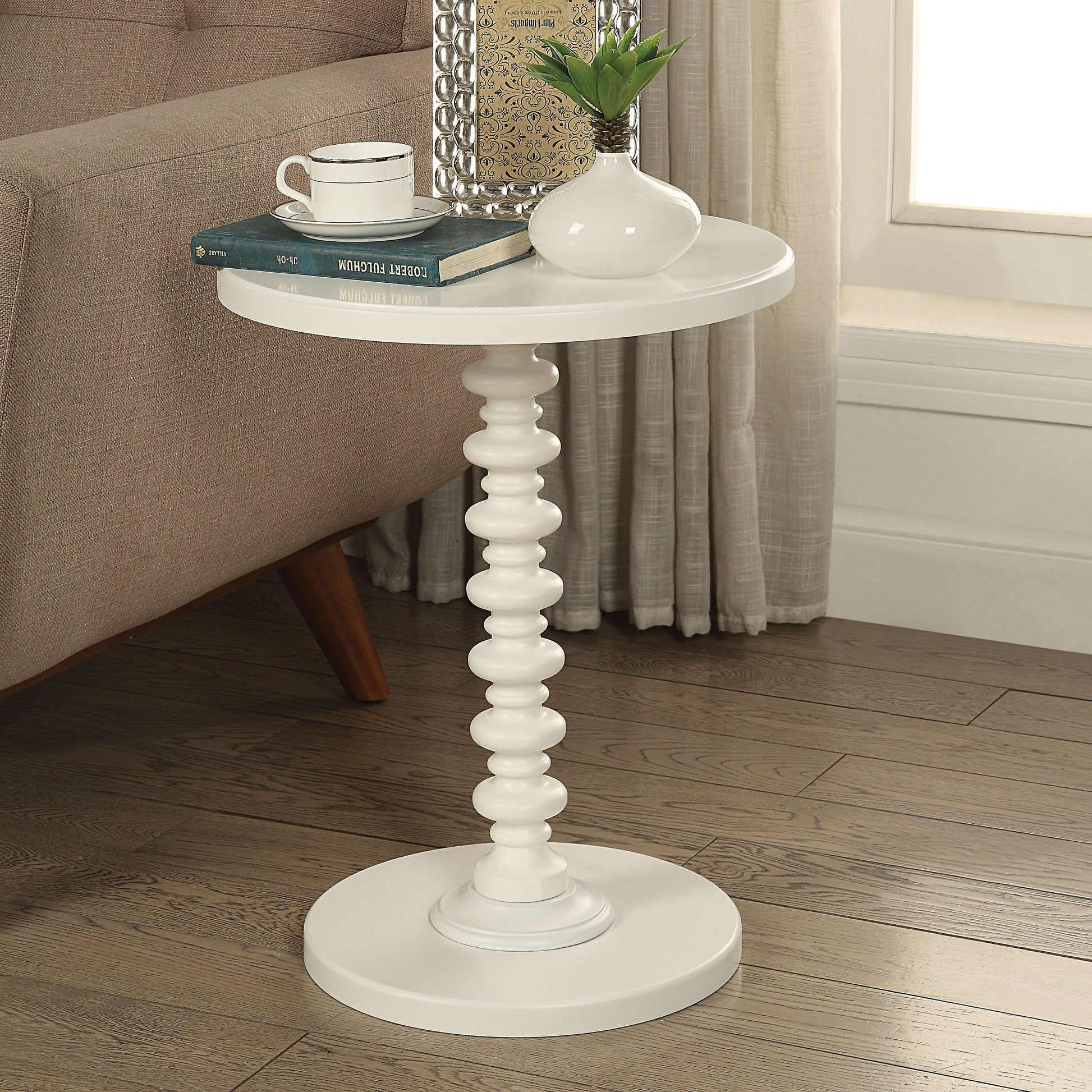 Acton White Finish Accent Table FredCo