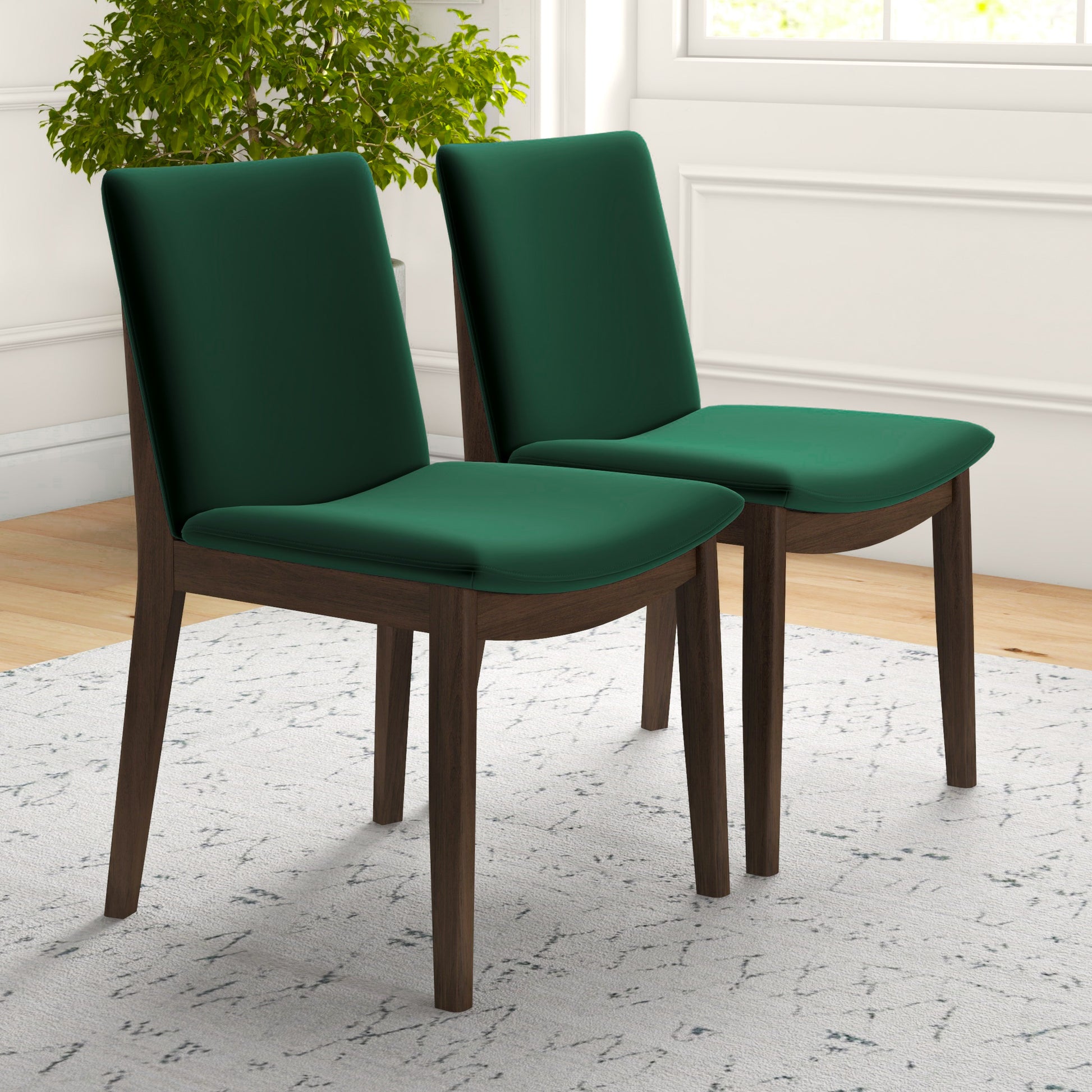 Laura Mid-Century Modern Solid Wood Dining Chair Set of 2 Green Velvet 20 x 20 x 32 inches FredCo