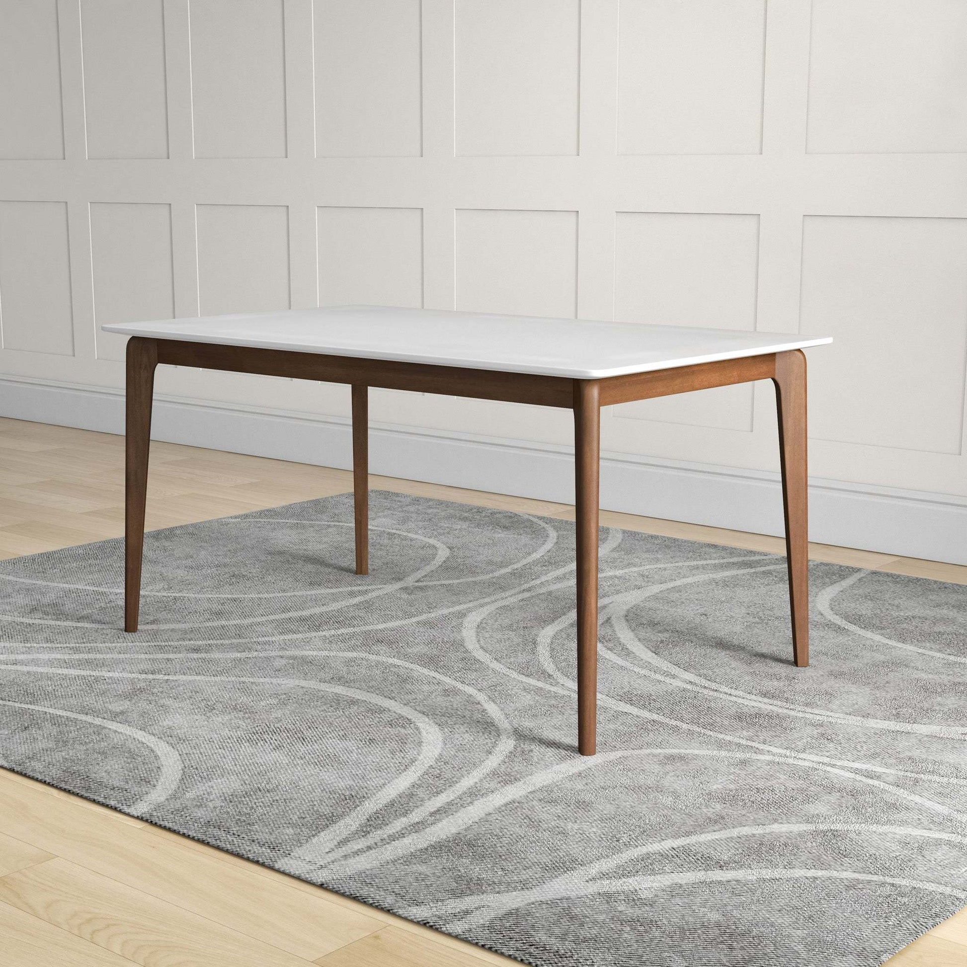 Lindsey Mid-Century Modern Solid Wood Dining Table with White Top and Walnut Legs, 59 inches for Bedroom Hallway, Entryway FredCo