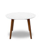 Modern round white dining table with wooden legs, FredCo International furniture