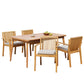 5-Piece Acacia Wood Outdoor Dining Set, Patio Table & Chairs with Removable Cushions, Slatted Tabletop for Garden Backyard FredCo