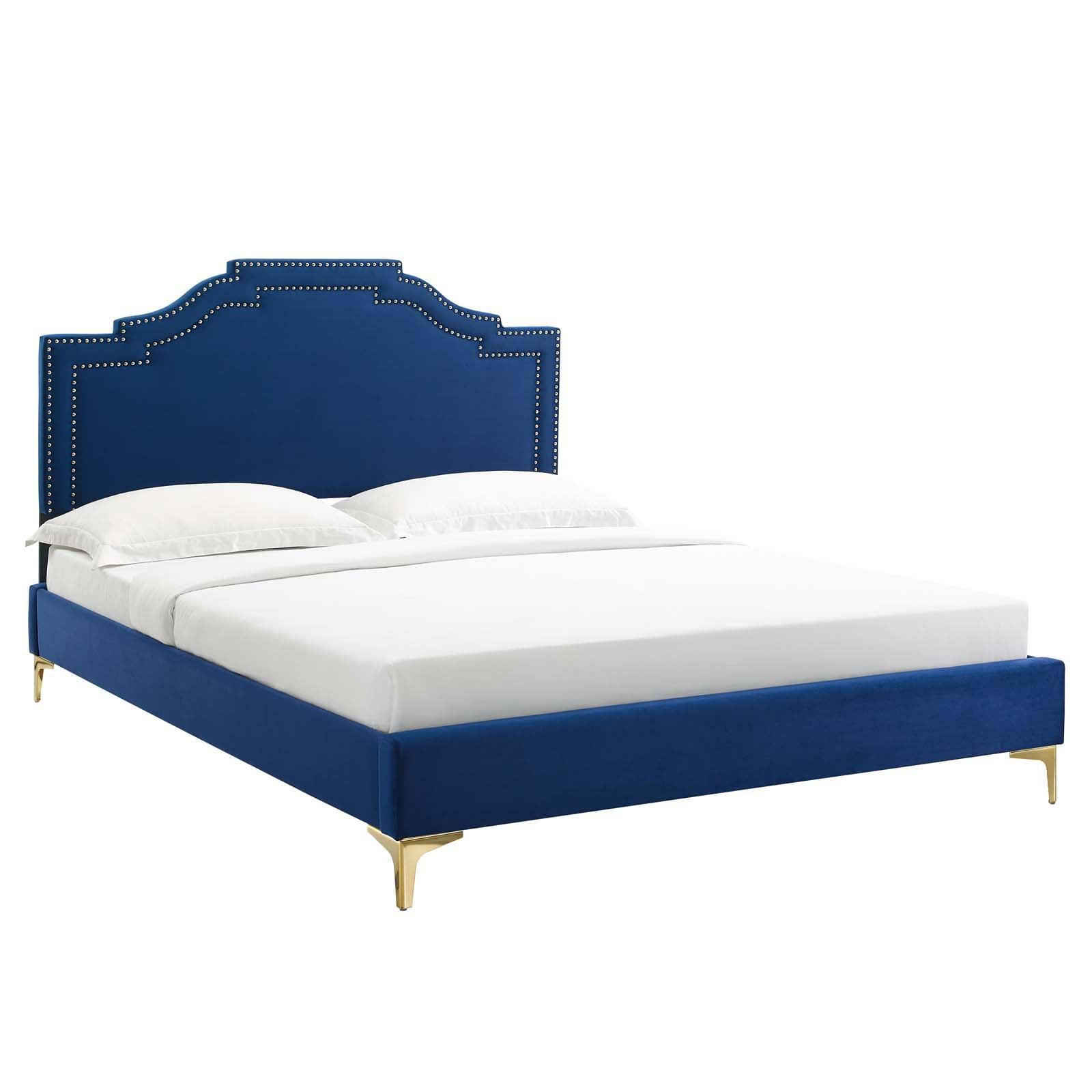 Adelaide Performance Velvet Queen Platform Bed, MOD-6580 FredCo