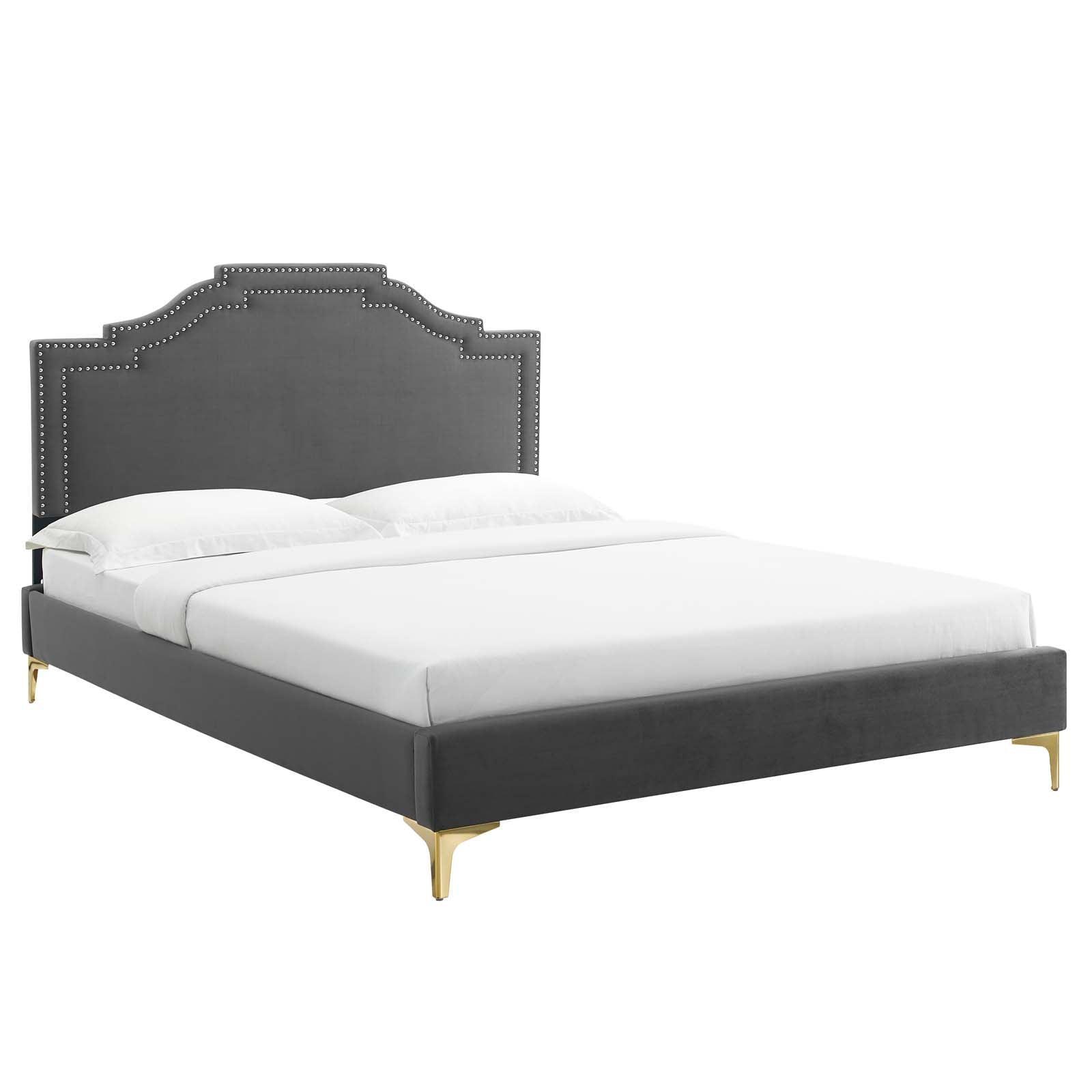Adelaide Performance Velvet Queen Platform Bed, MOD-6580 FredCo