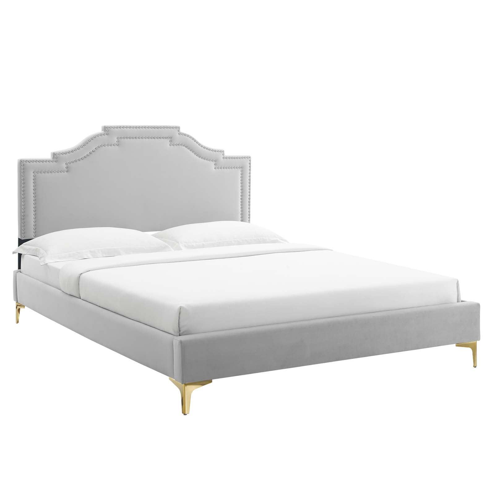 Adelaide Performance Velvet Queen Platform Bed, MOD-6580 FredCo