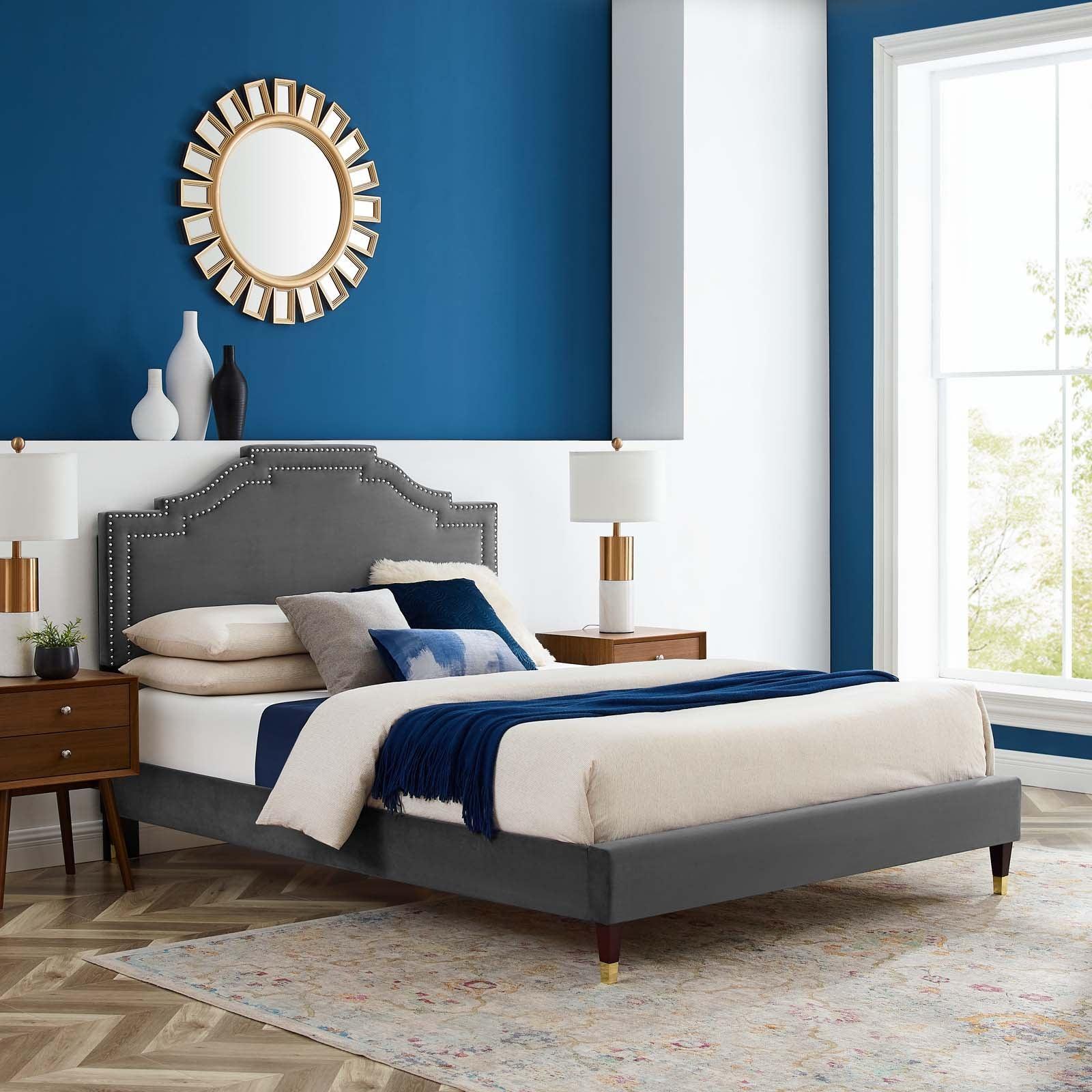 Adelaide Performance Velvet Queen Platform Bed, MOD-6581 FredCo
