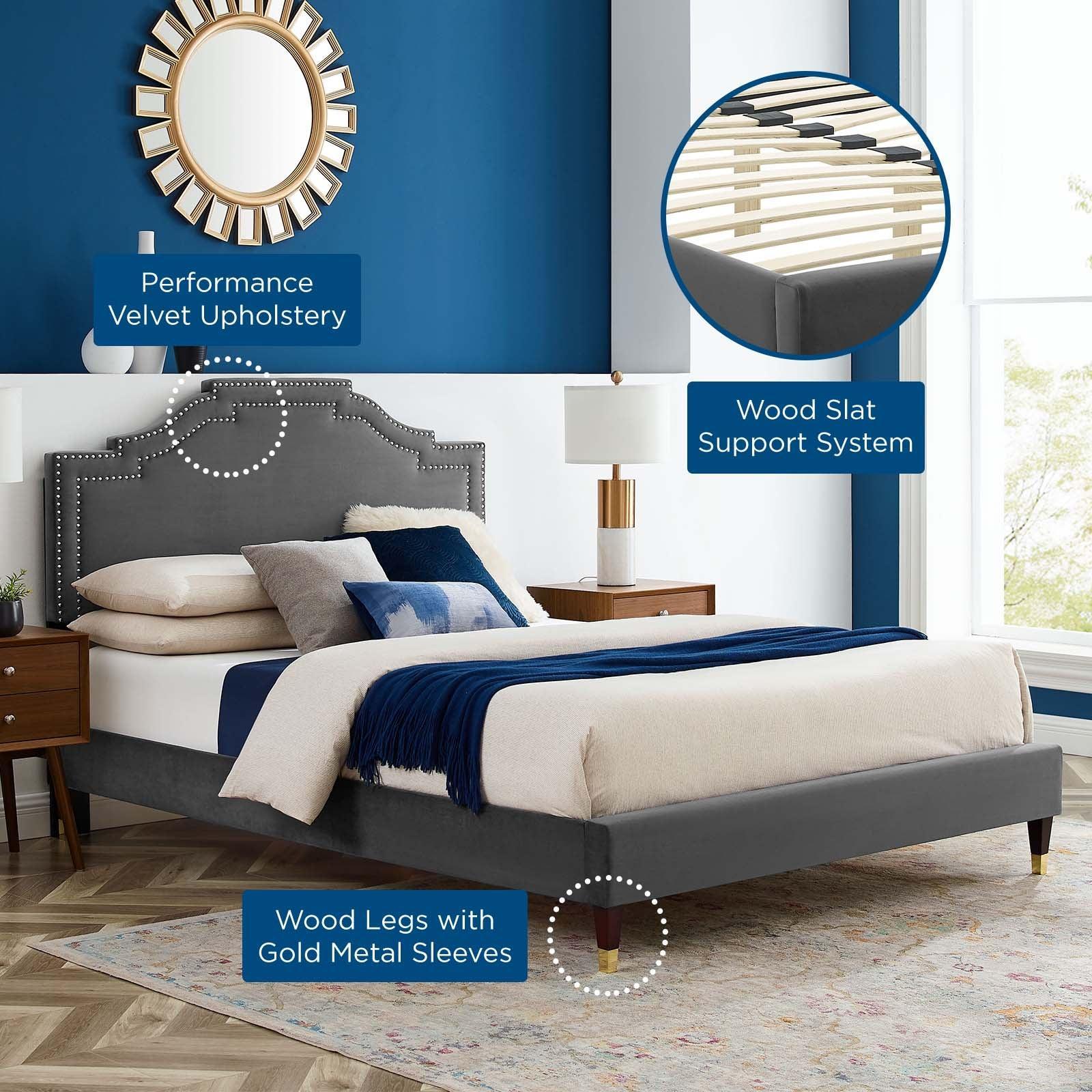 Adelaide Performance Velvet Queen Platform Bed, MOD-6581 FredCo