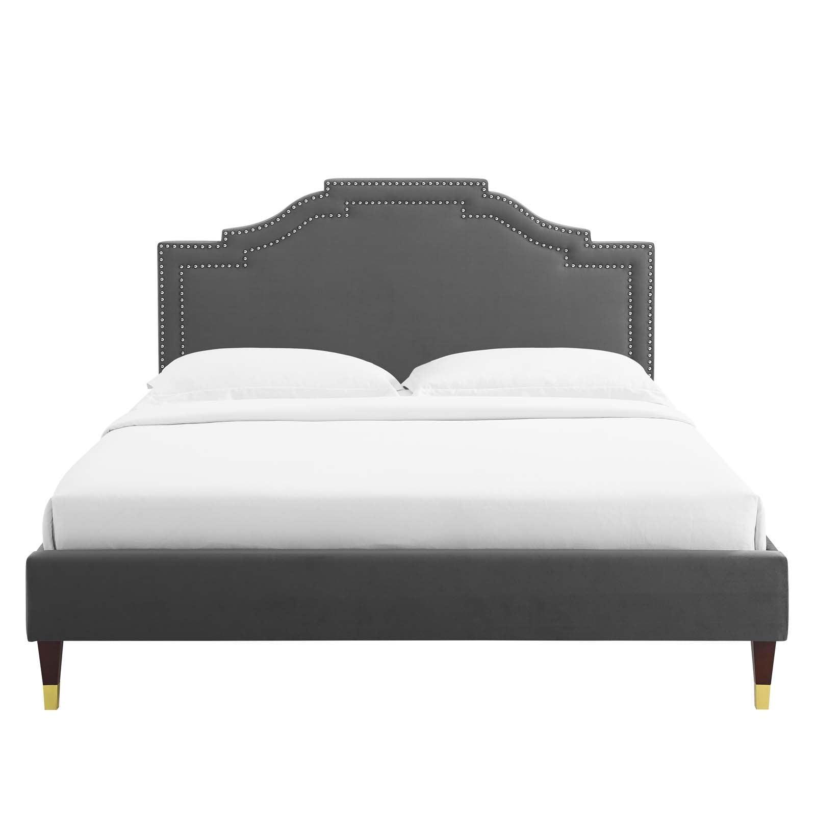 Adelaide Performance Velvet Queen Platform Bed, MOD-6581 FredCo