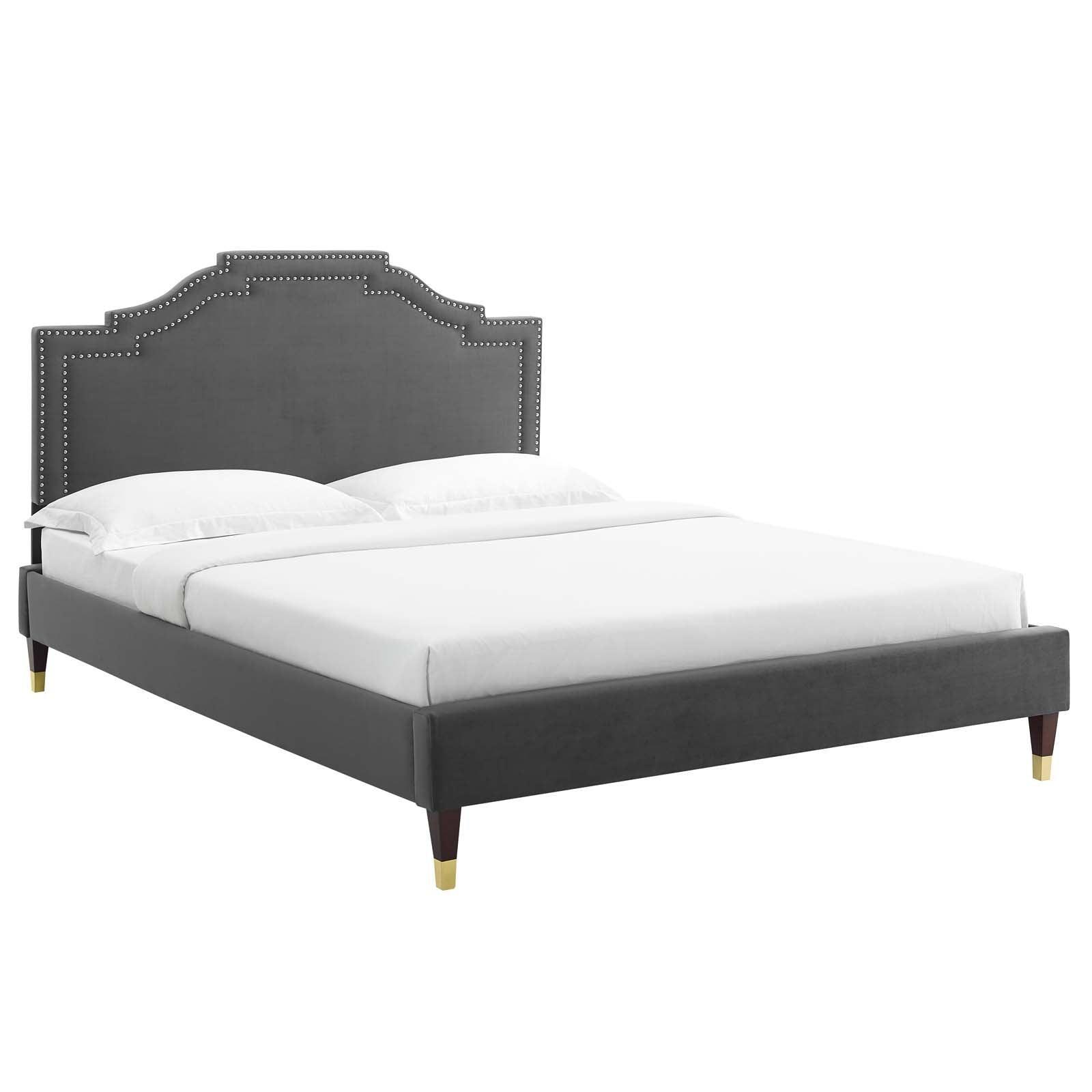 Adelaide Performance Velvet Queen Platform Bed, MOD-6581 FredCo