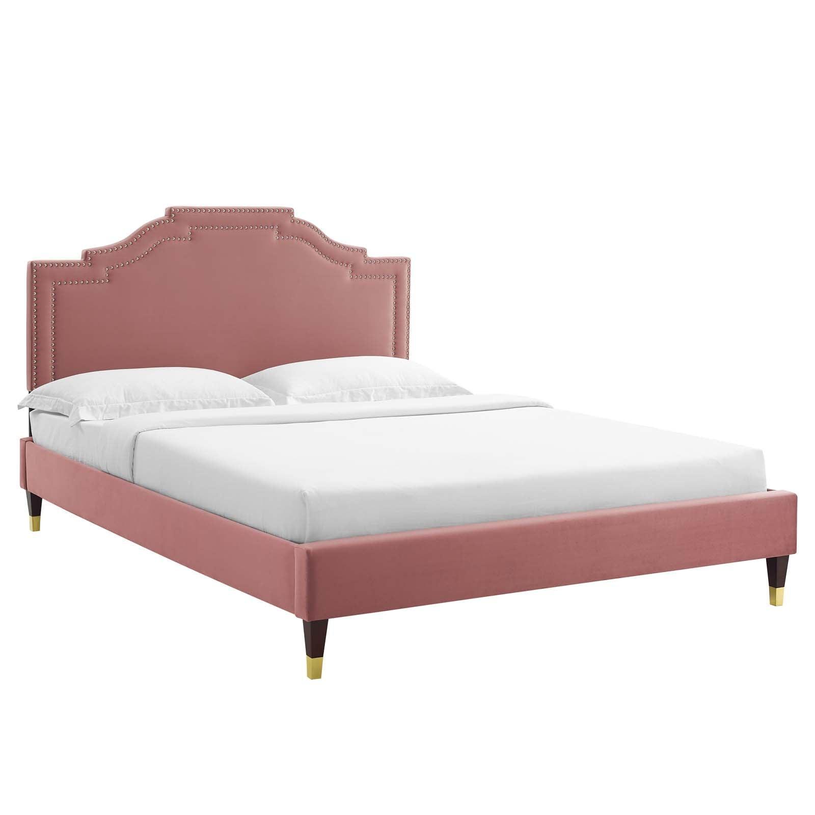Adelaide Performance Velvet Queen Platform Bed, MOD-6581 FredCo