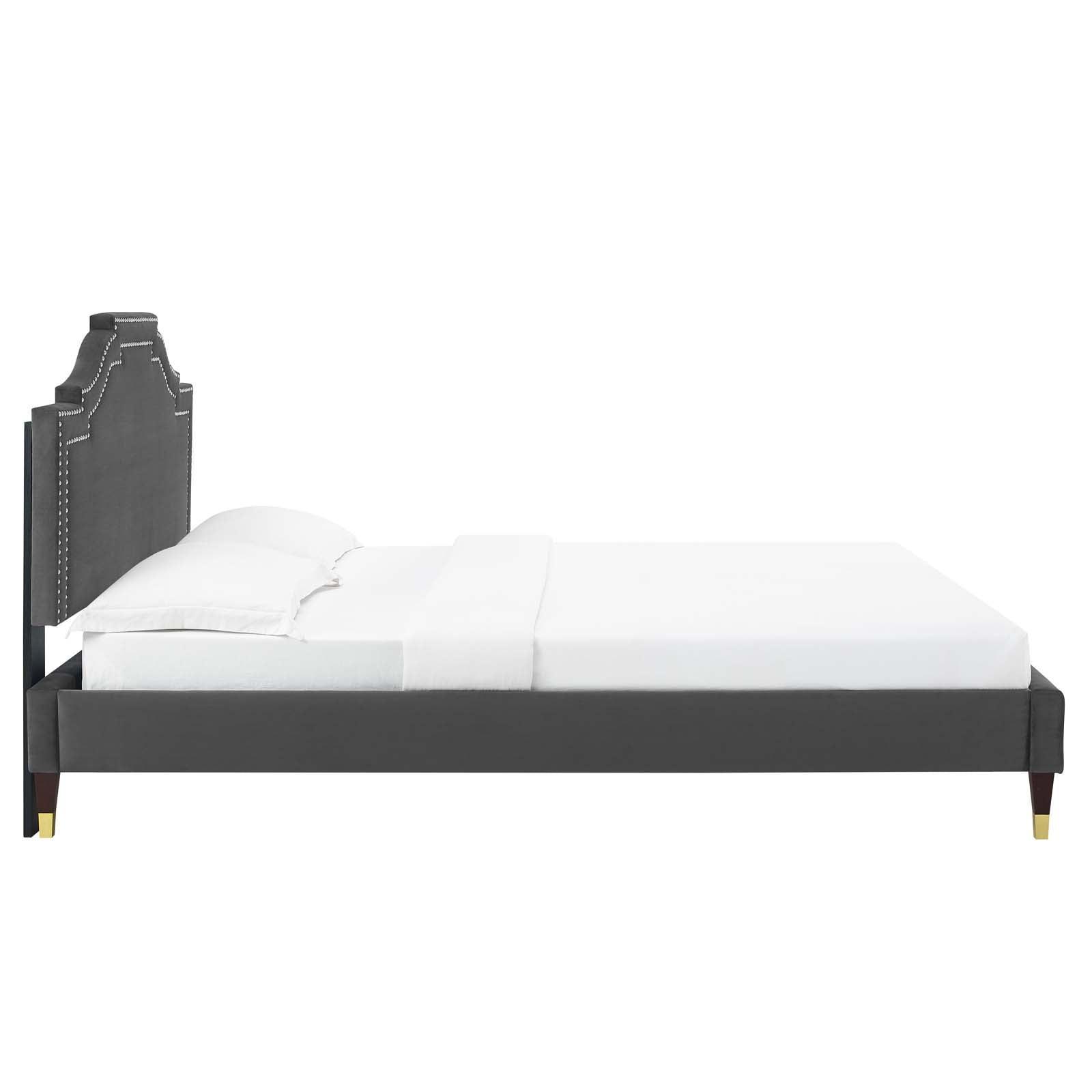 Adelaide Performance Velvet Queen Platform Bed, MOD-6581 FredCo