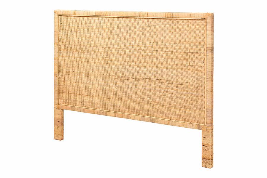 Adelyn Modern Bohemian Natural Brown Rattan and Mahogany Wood, King Size Headboard FredCo