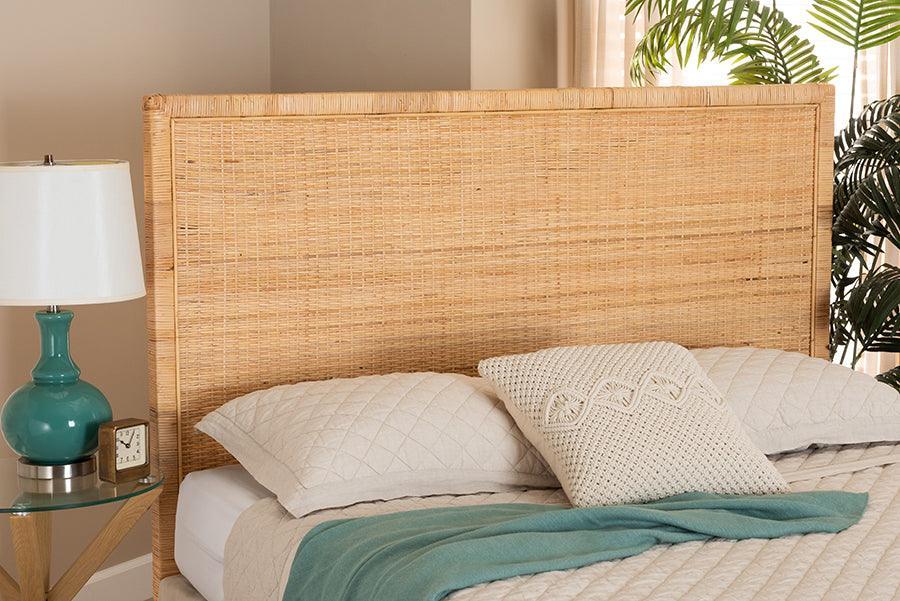 Adelyn Modern Bohemian Natural Brown Rattan and Mahogany Wood, King Size Headboard FredCo