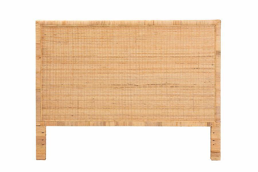 Adelyn Modern Bohemian Natural Brown Rattan and Mahogany Wood, King Size Headboard FredCo