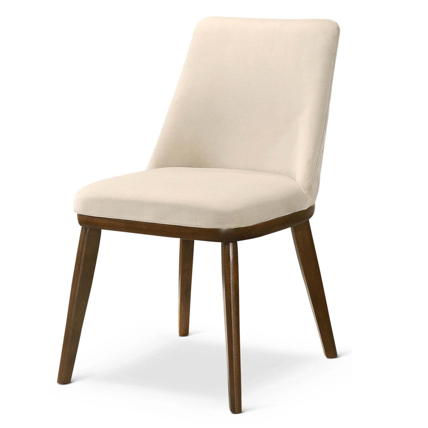 Modern beige upholstered dining chair with wooden legs, FredCo International furniture