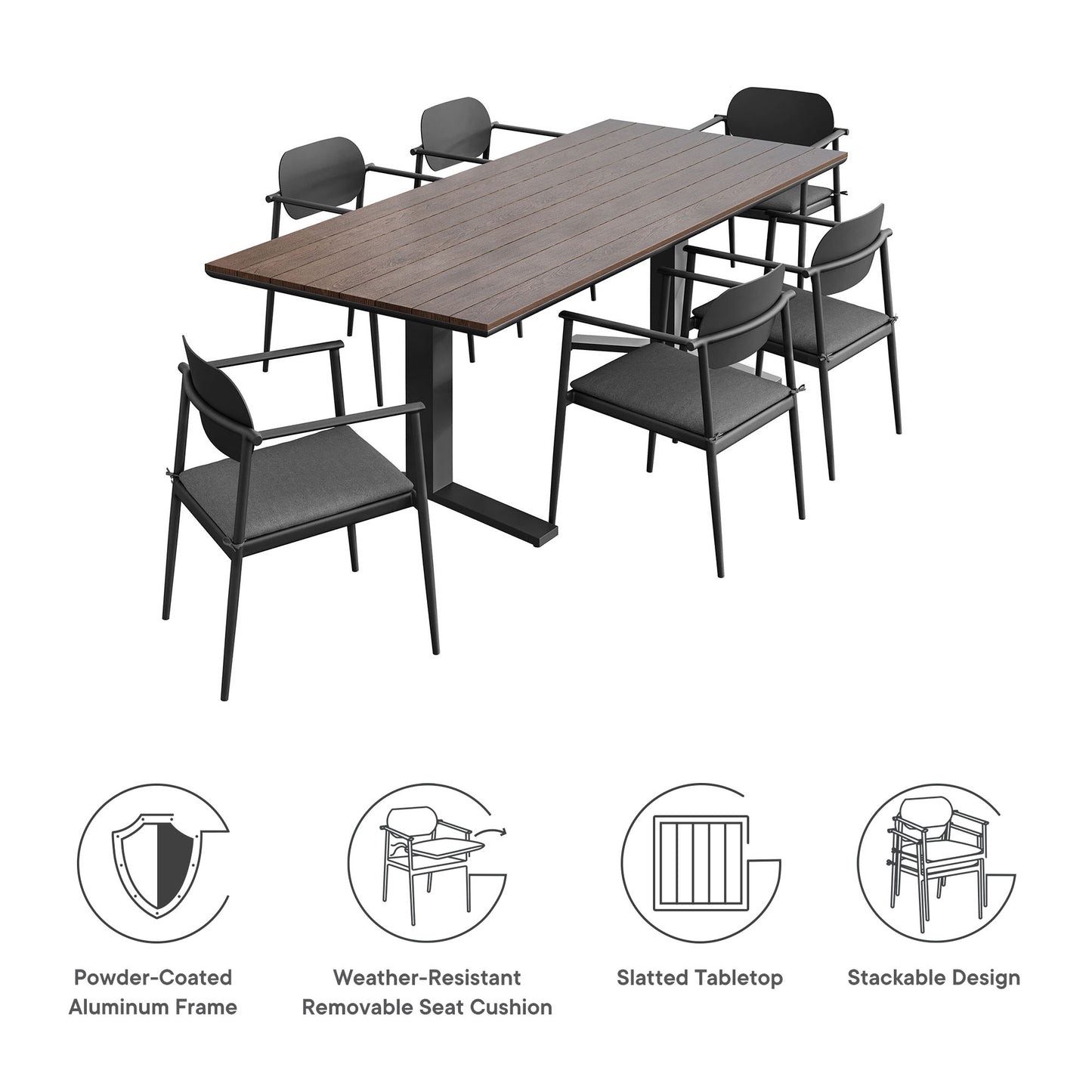 Aeris 7-Piece Outdoor Patio Aluminum Dining Set by Modway EEI-7441 FredCo