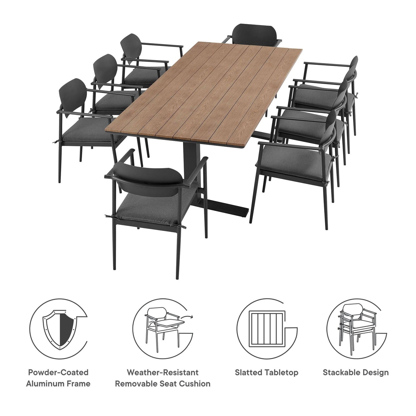 Aeris 9-Piece Outdoor Patio Aluminum Dining Set by Modway FredCo