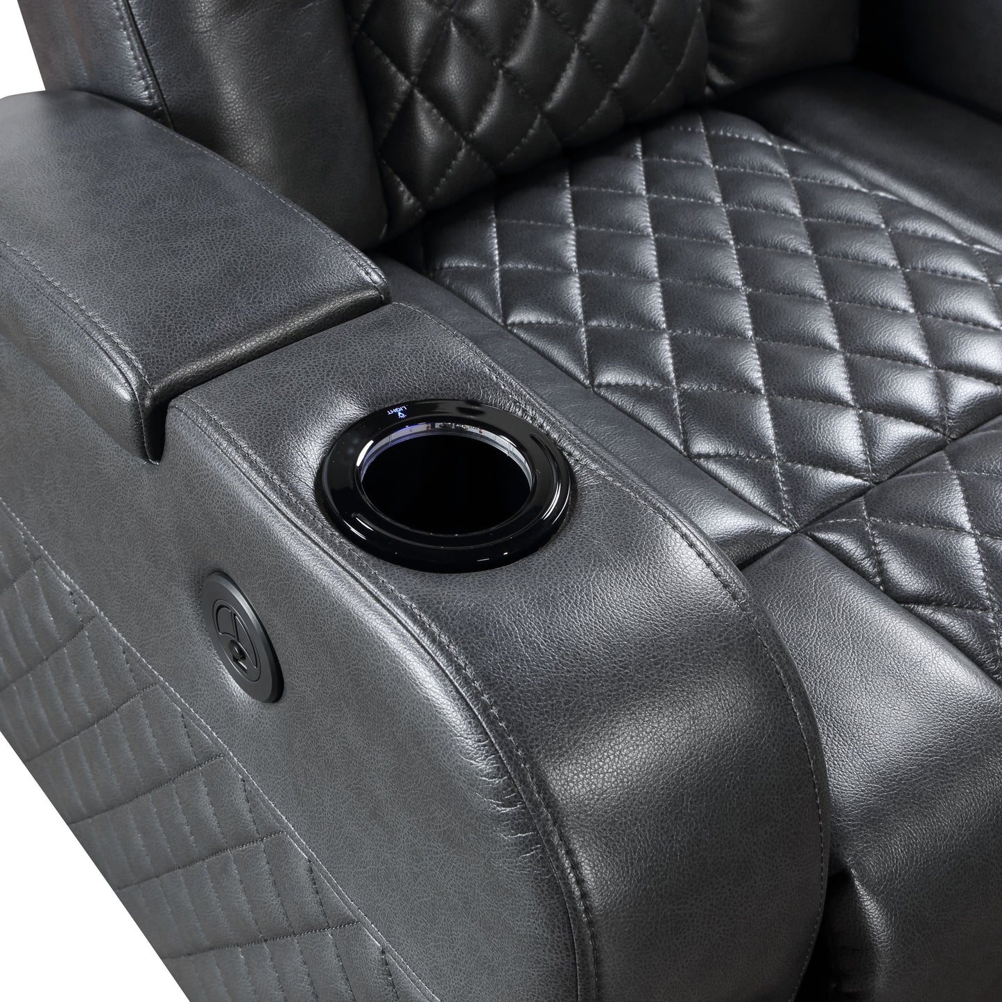 Alair Dark Gray Leather Aire Power Motion Recliner W/Bluetooth, Wireless Charger & Cupholder FredCo