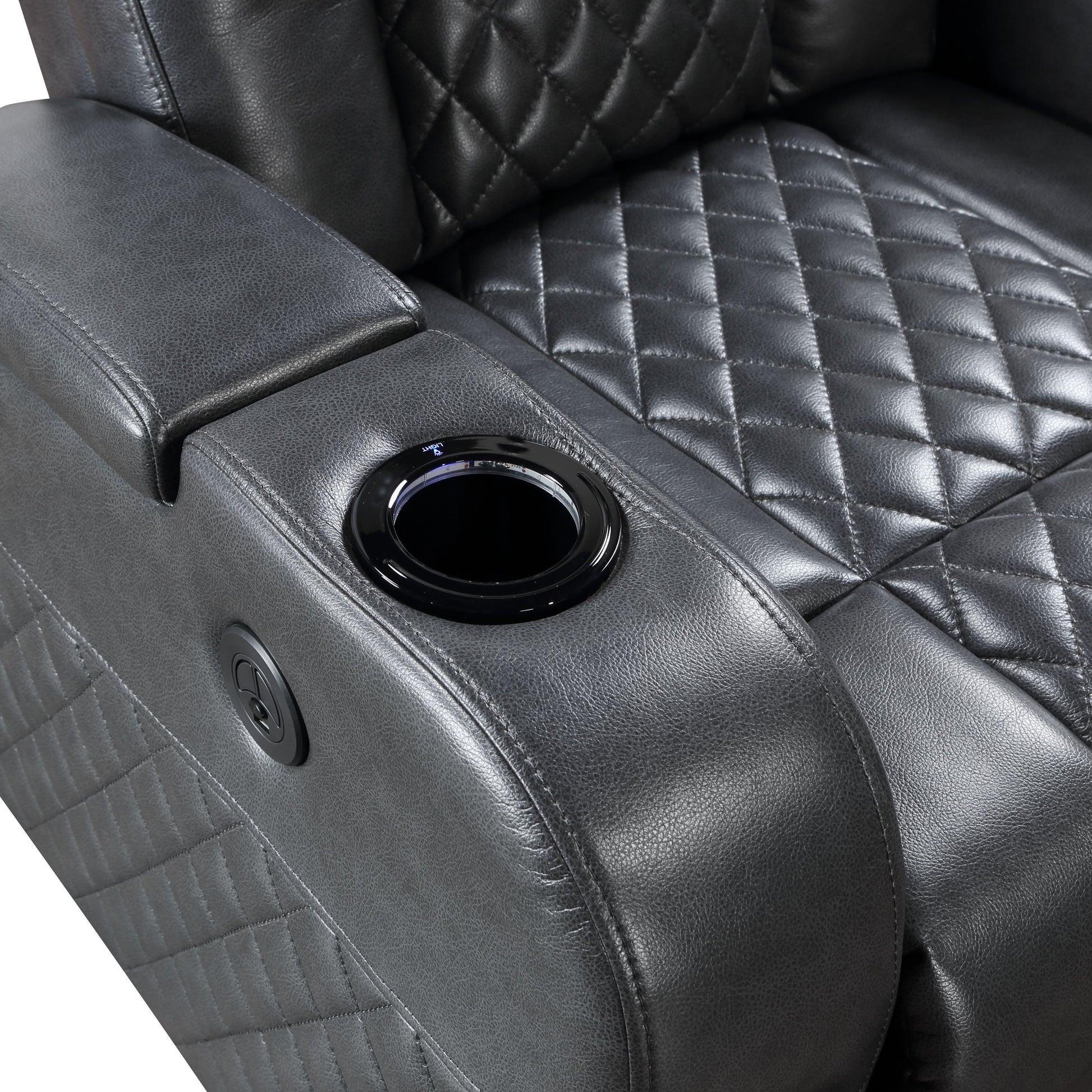 Alair Dark Gray Leather Aire Power Motion Recliner W/Bluetooth, Wireless Charger & Cupholder FredCo