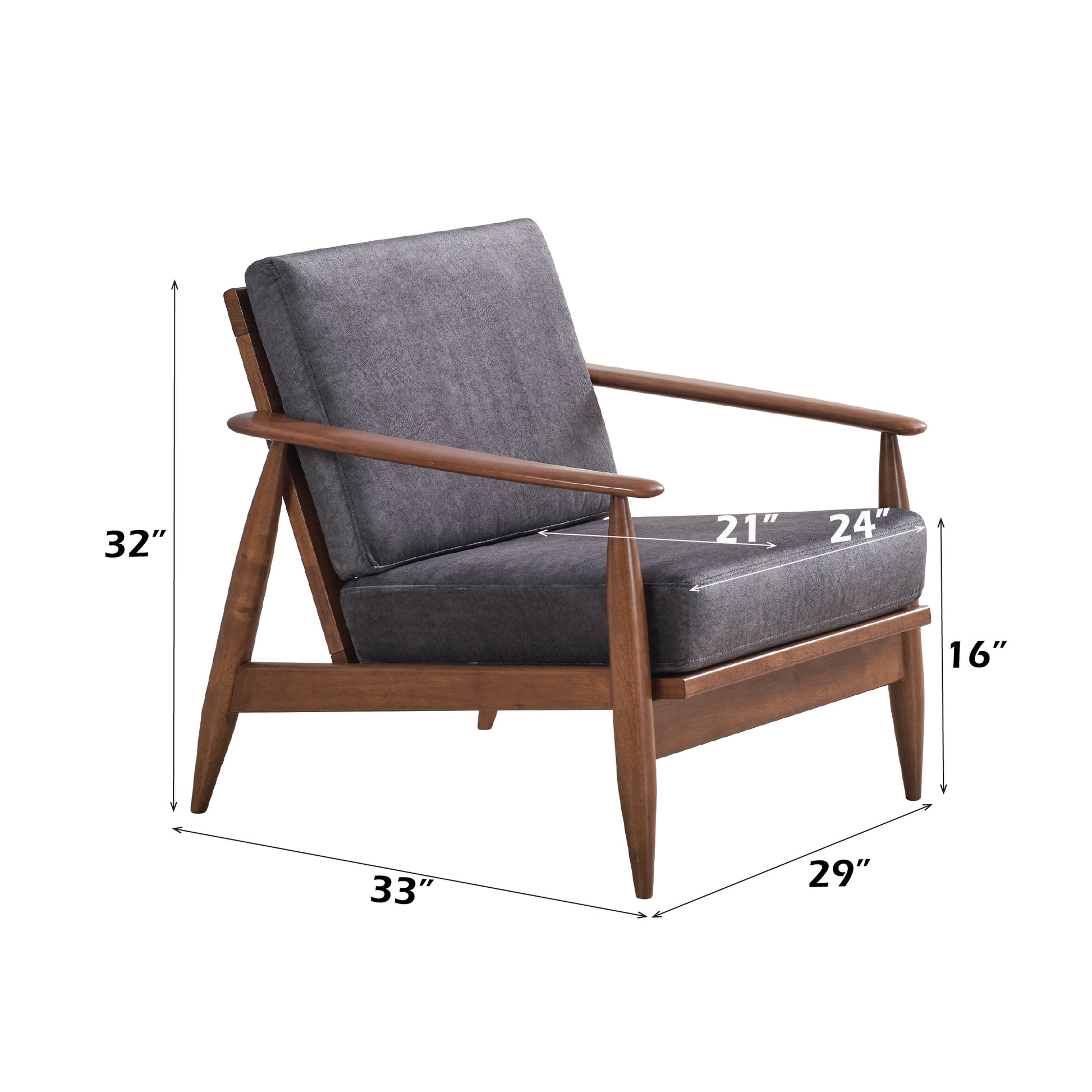 Alisa Charcoal Fabric & Brown Finish Accent Chair FredCo