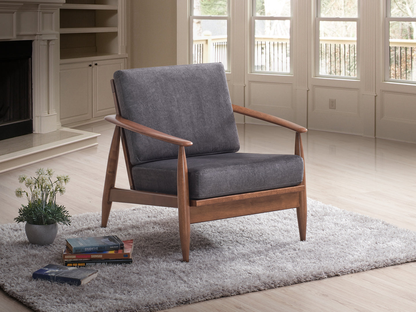 Alisa Charcoal Fabric & Brown Finish Accent Chair FredCo
