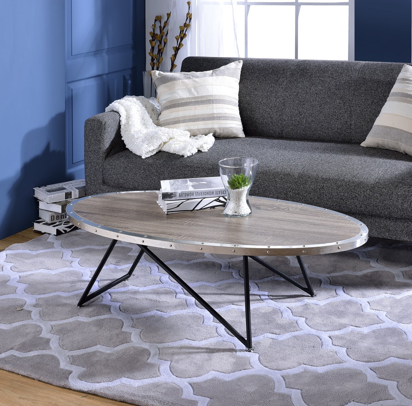 Allis Weathered Gray Oak & Metal Finish Coffee Table FredCo