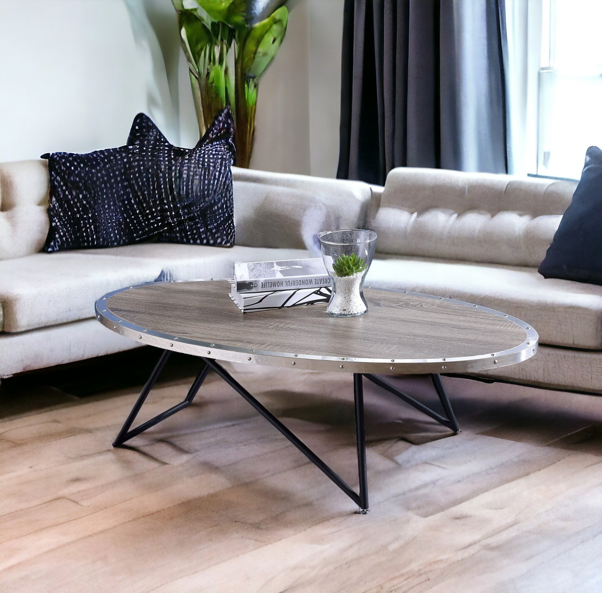 Allis Weathered Gray Oak & Metal Finish Coffee Table FredCo