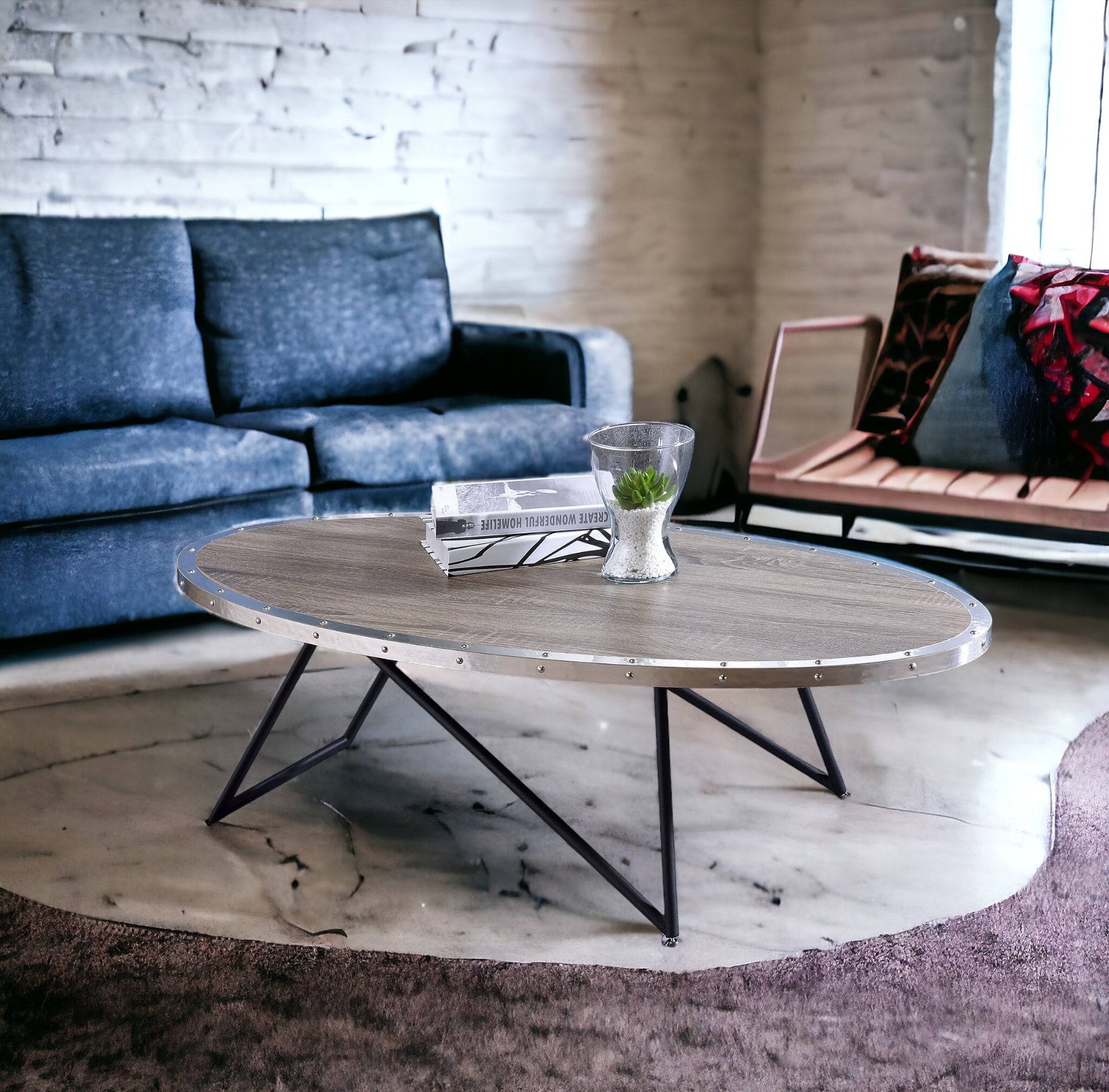 Allis Weathered Gray Oak & Metal Finish Coffee Table FredCo