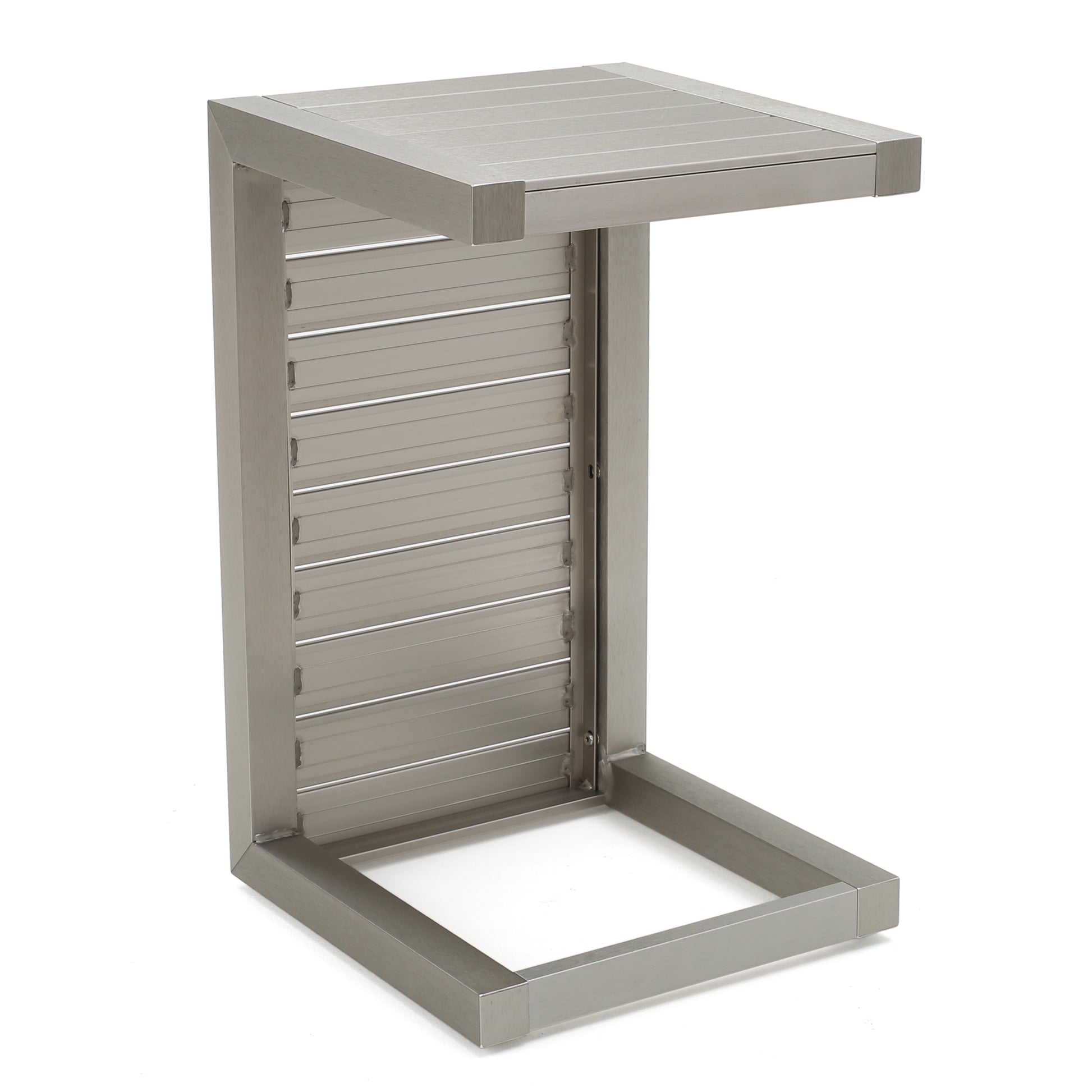 Modern stainless steel side table with slatted design for home furniture at FredCo International