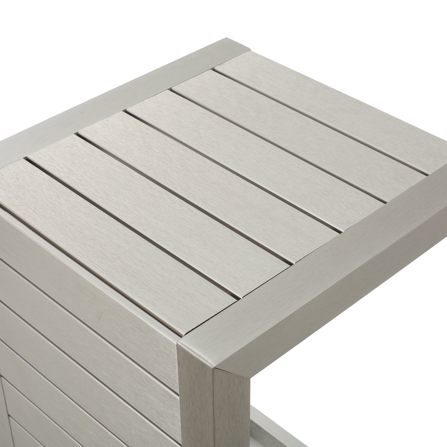 Modern silver slatted metal side table, contemporary furniture from FredCo International