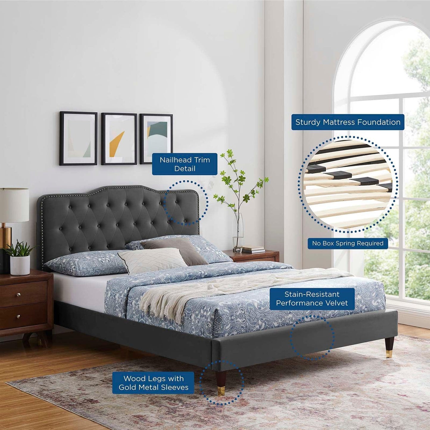 Amber Performance Velvet Twin Platform Bed, MOD-6779 FredCo
