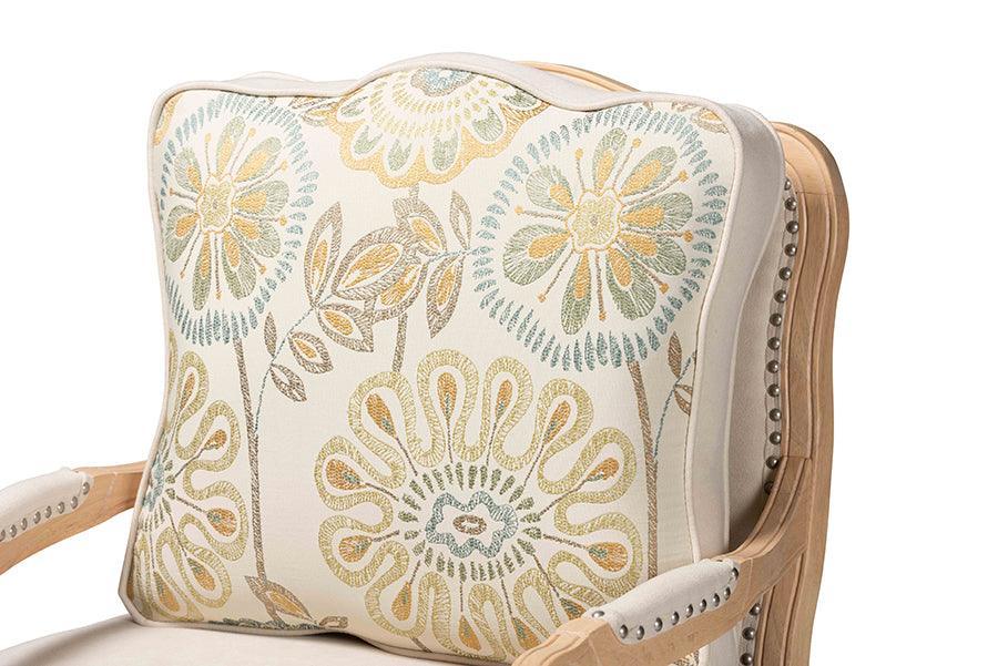 Andre Traditional French Quilted Fabric and Whitewash Finished Wood Accent Chair FredCo