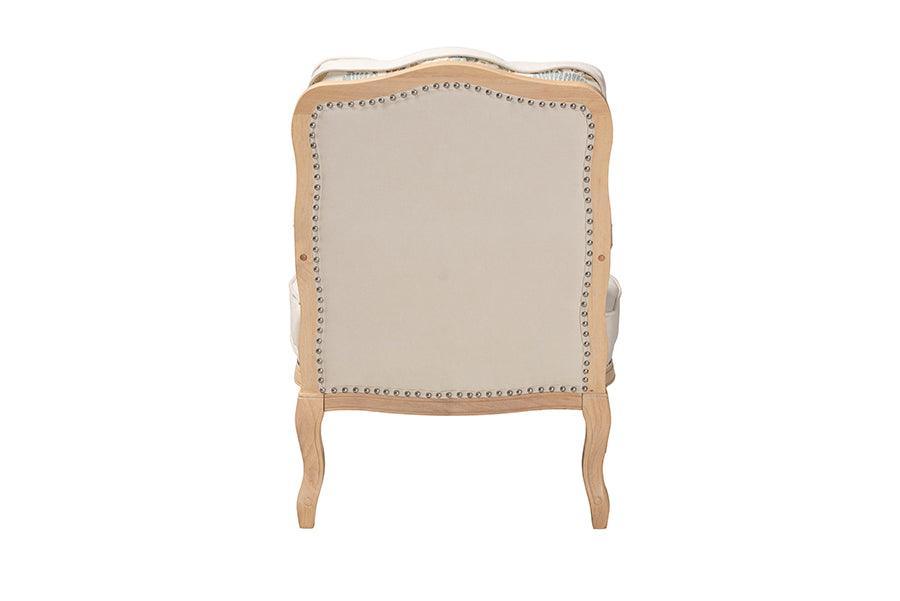 Andre Traditional French Quilted Fabric and Whitewash Finished Wood Accent Chair FredCo