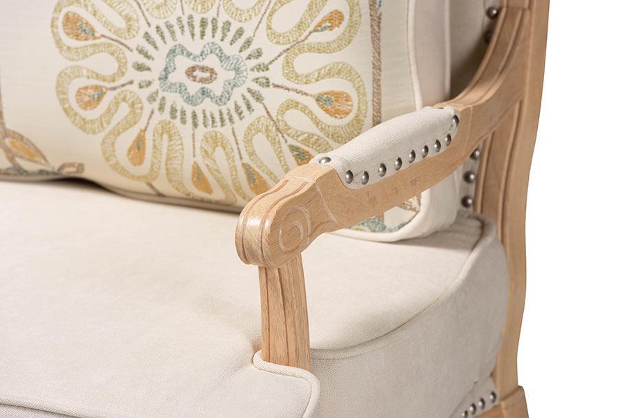 Andre Traditional French Quilted Fabric and Whitewash Finished Wood Accent Chair FredCo