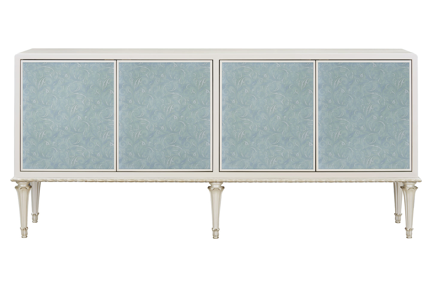 Ansaldo Pearl White & Silver Shimmer Finish Console Cabinet FredCo