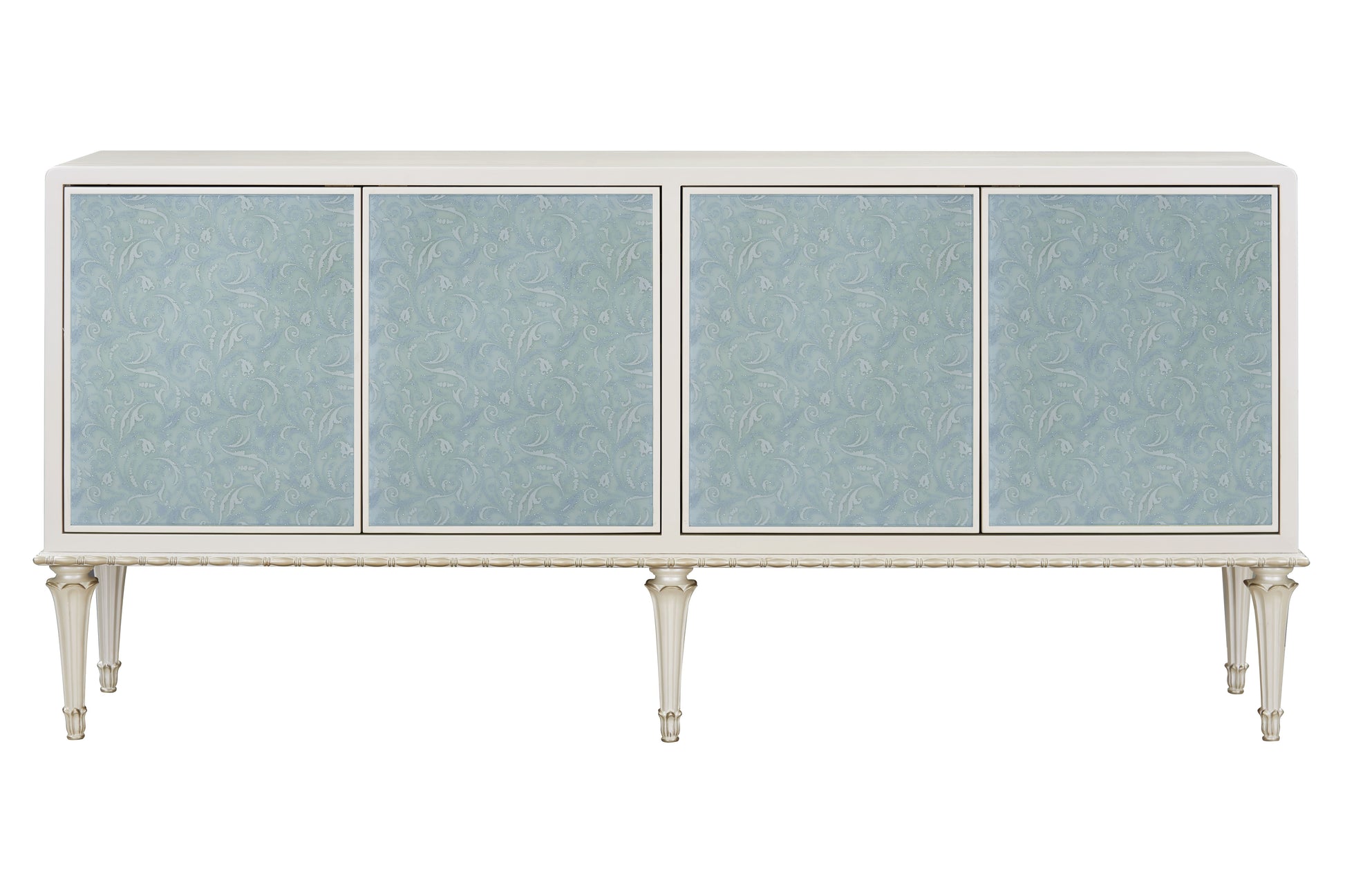 Ansaldo Pearl White & Silver Shimmer Finish Console Cabinet FredCo