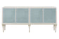 Ansaldo Pearl White & Silver Shimmer Finish Console Cabinet FredCo