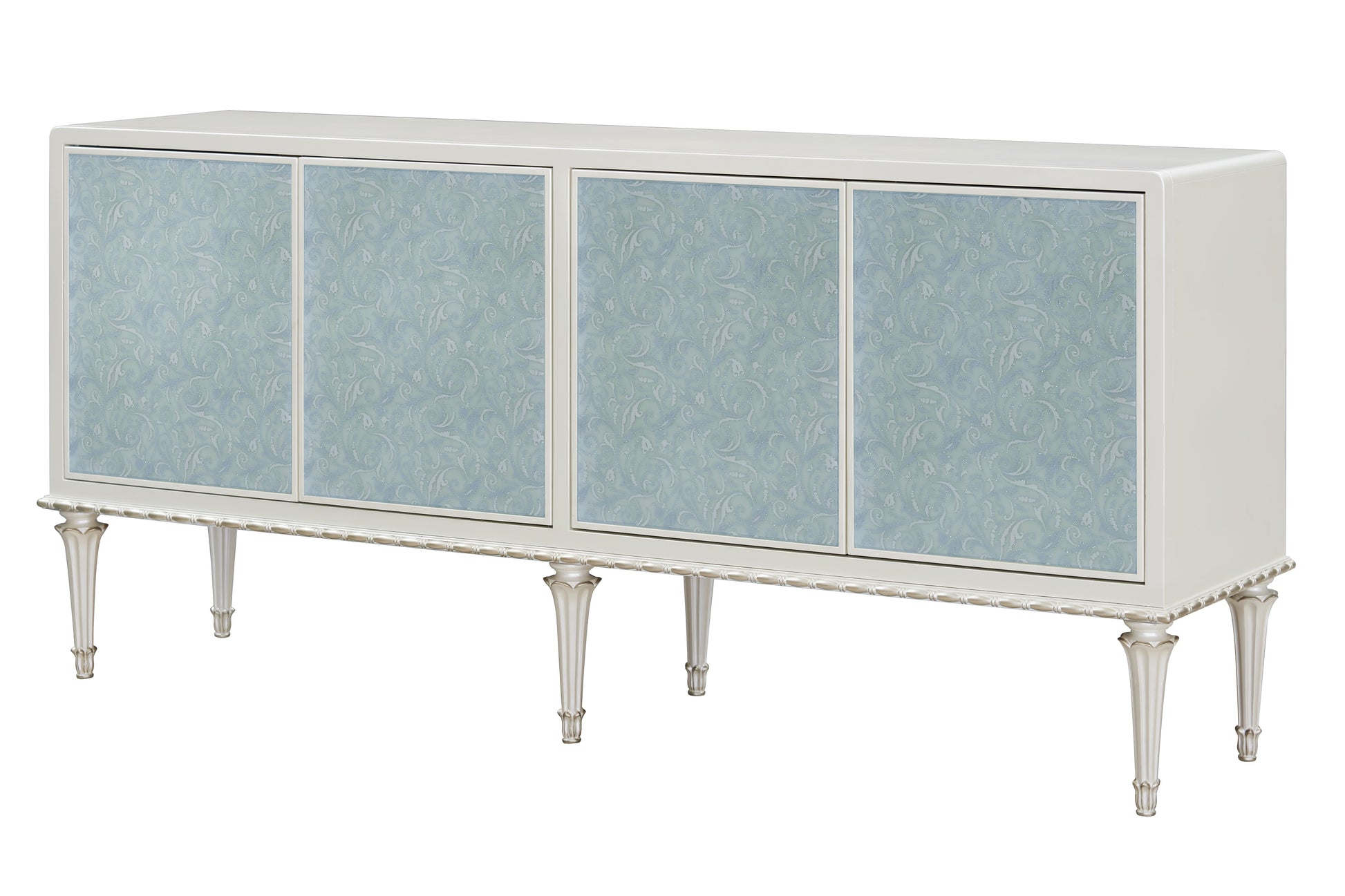 Ansaldo Pearl White & Silver Shimmer Finish Console Cabinet FredCo