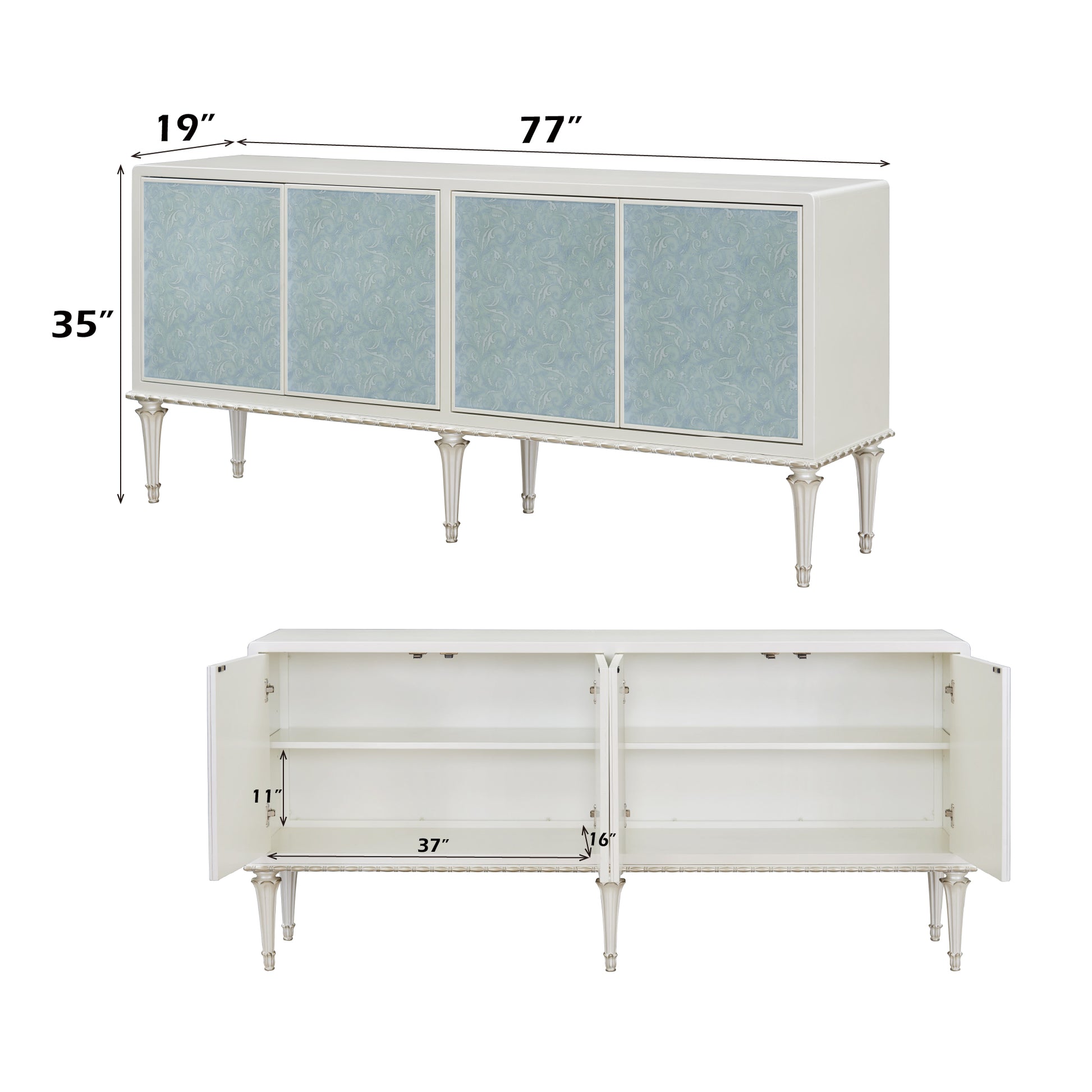 Ansaldo Pearl White & Silver Shimmer Finish Console Cabinet FredCo