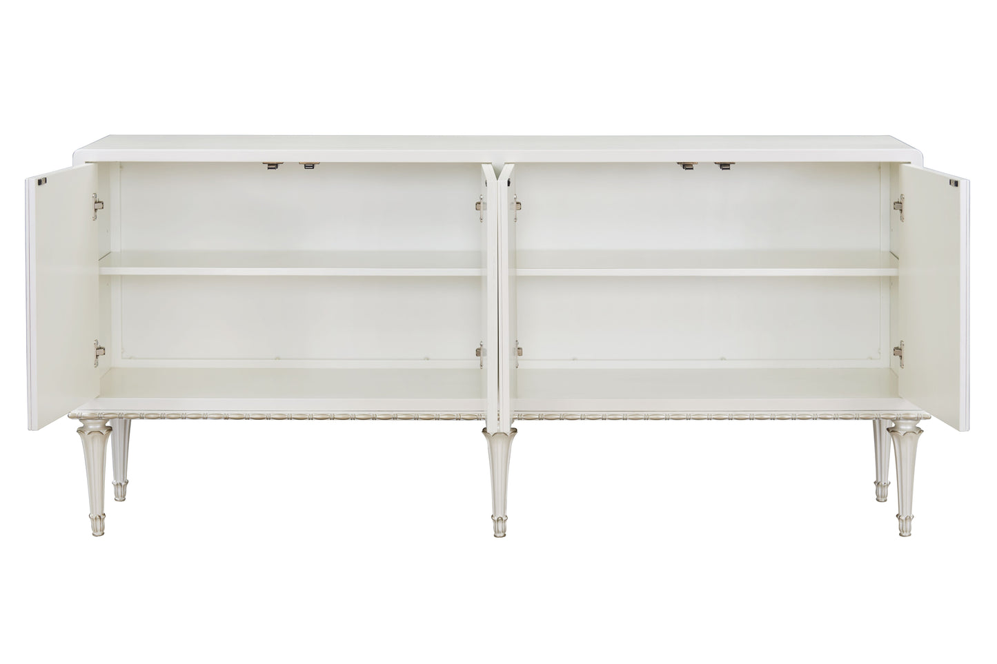 Ansaldo Pearl White & Silver Shimmer Finish Console Cabinet FredCo