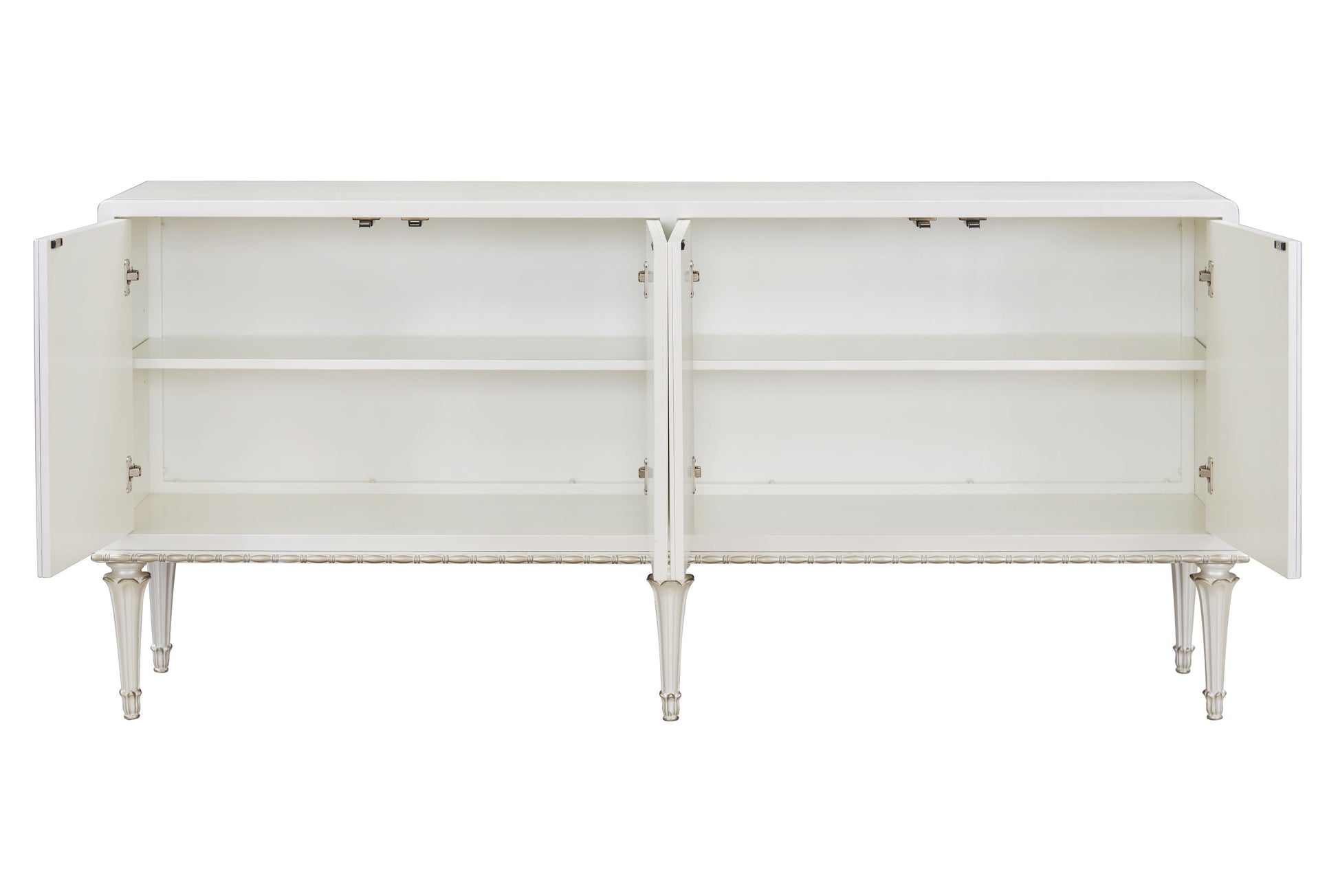 Ansaldo Pearl White & Silver Shimmer Finish Console Cabinet FredCo