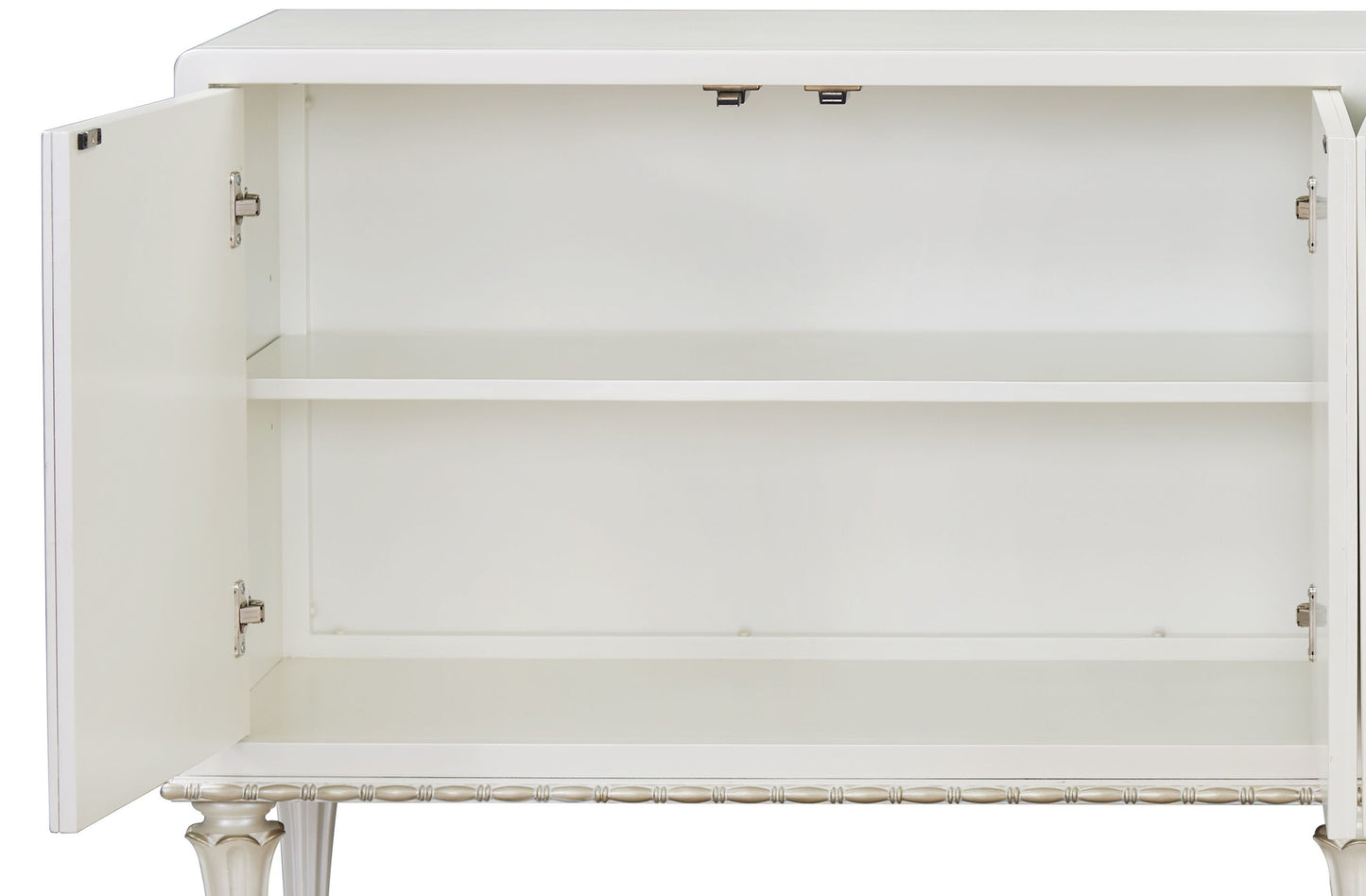 Ansaldo Pearl White & Silver Shimmer Finish Console Cabinet FredCo