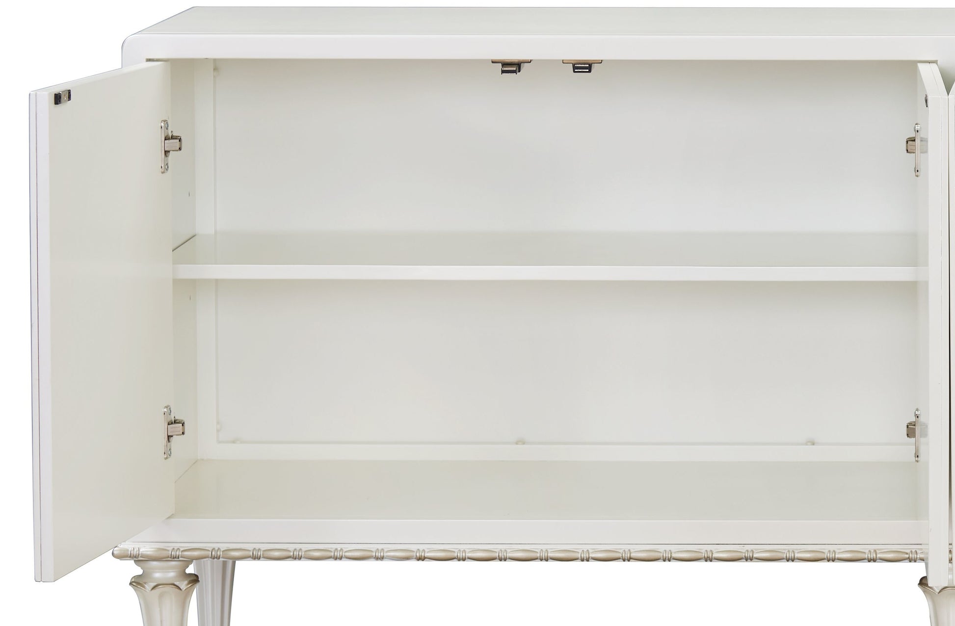Ansaldo Pearl White & Silver Shimmer Finish Console Cabinet FredCo