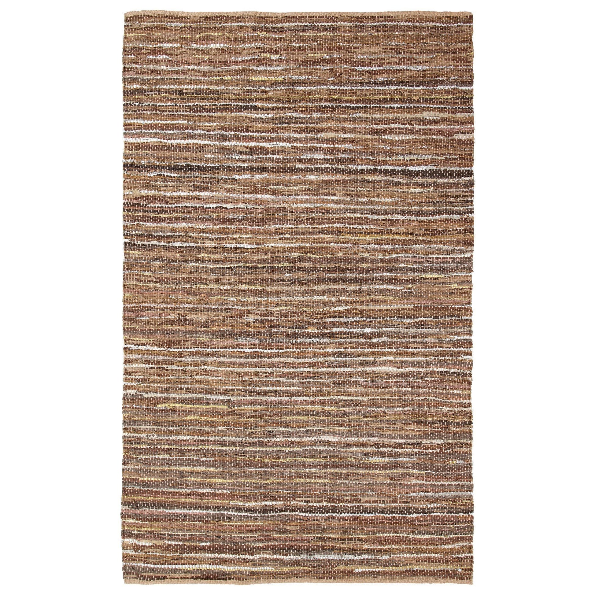 Ansley Handcrafted Leather Modern Metallic Stripe Rug FredCo
