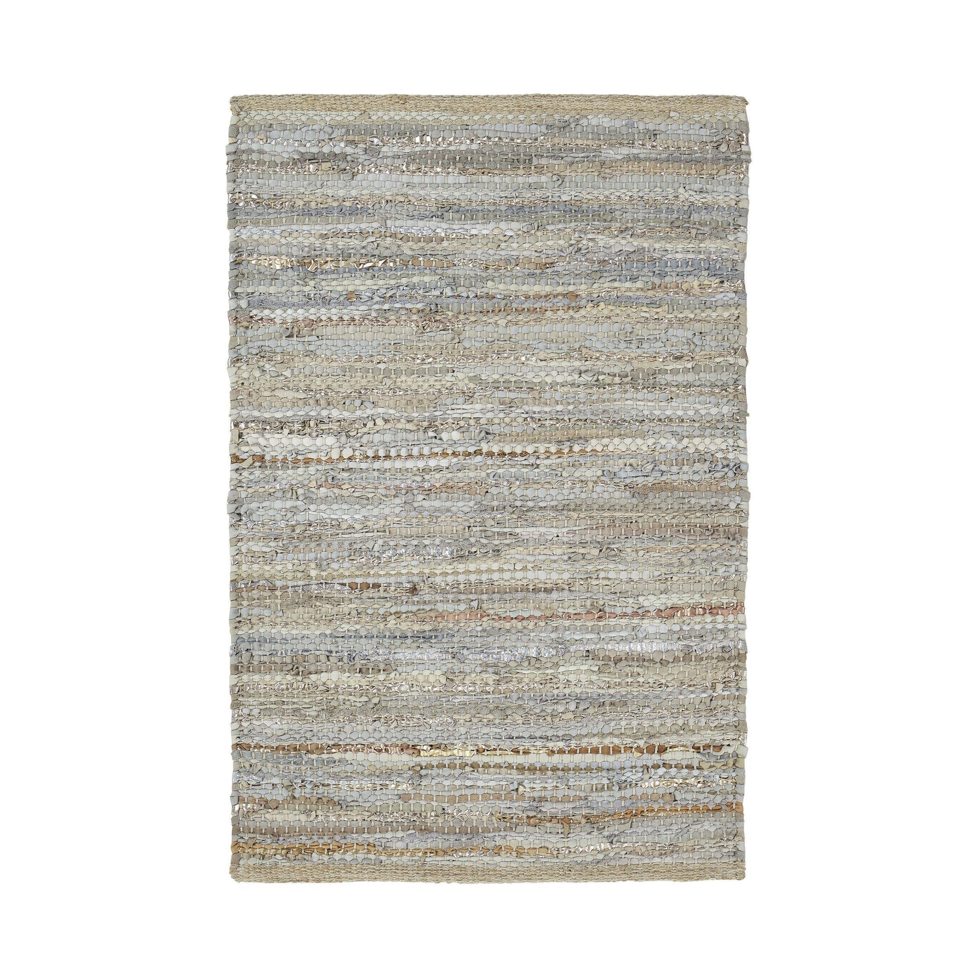 Ansley Handcrafted Leather Modern Metallic Stripe Rug FredCo