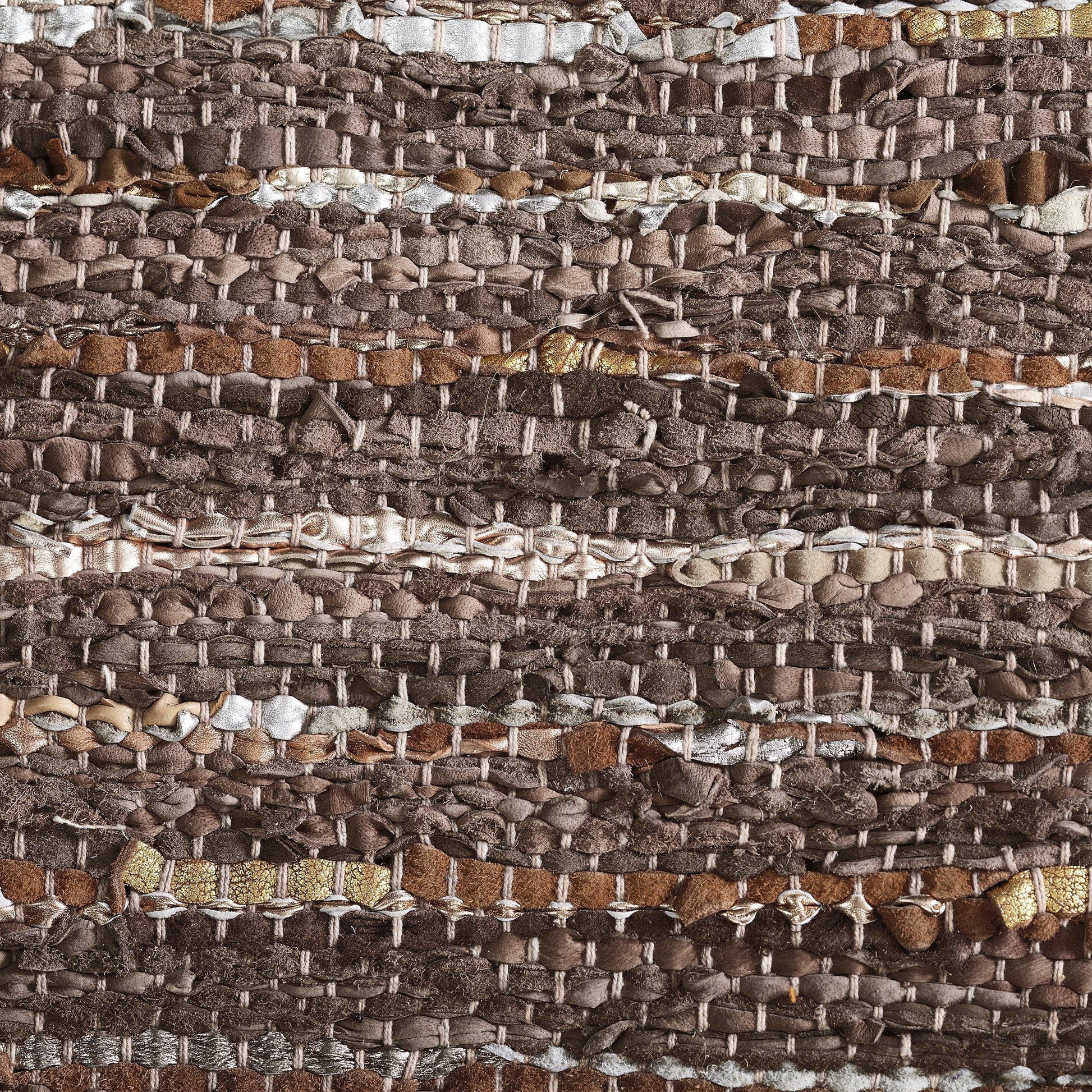 Ansley Handcrafted Leather Modern Metallic Stripe Rug FredCo