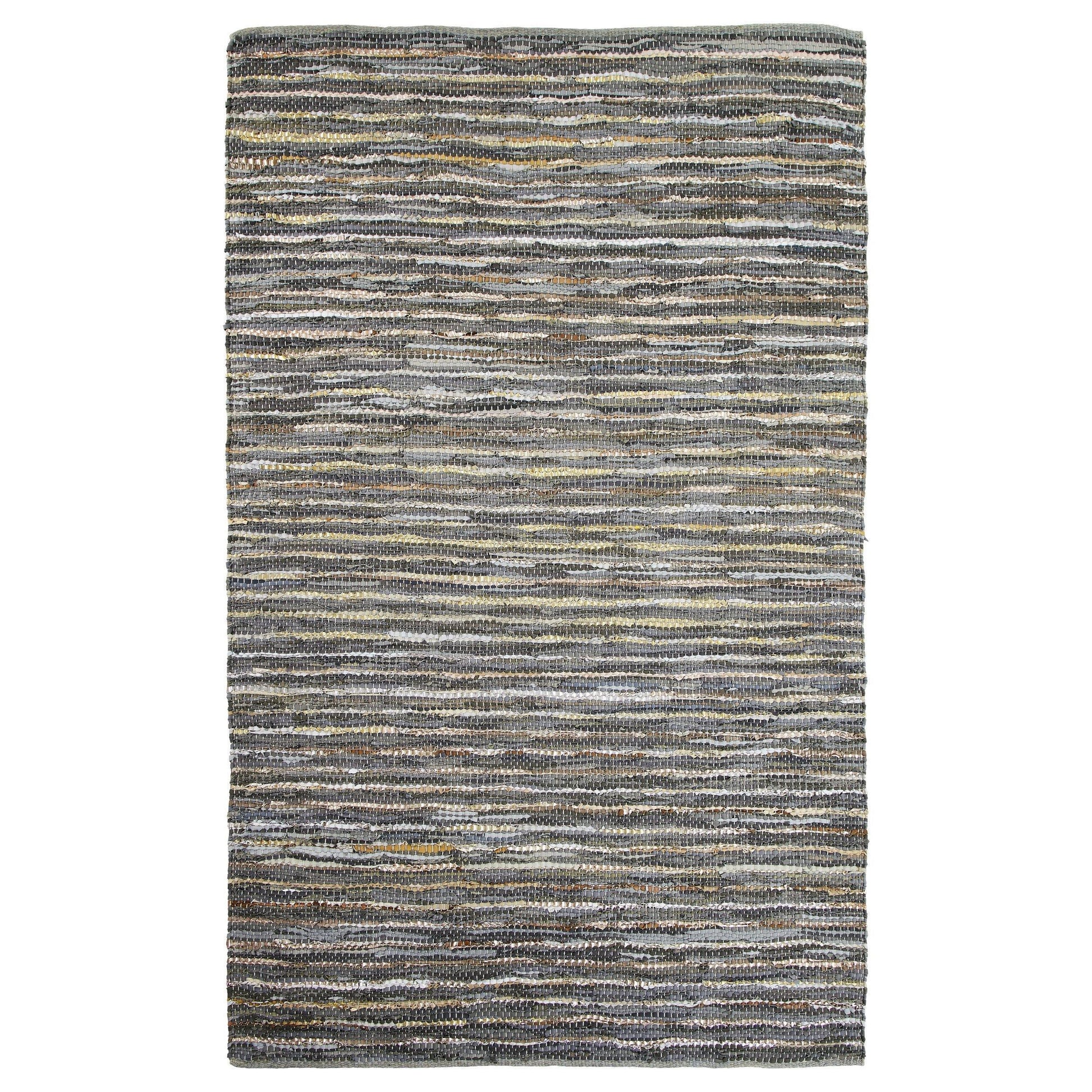 Ansley Handcrafted Leather Modern Metallic Stripe Rug FredCo
