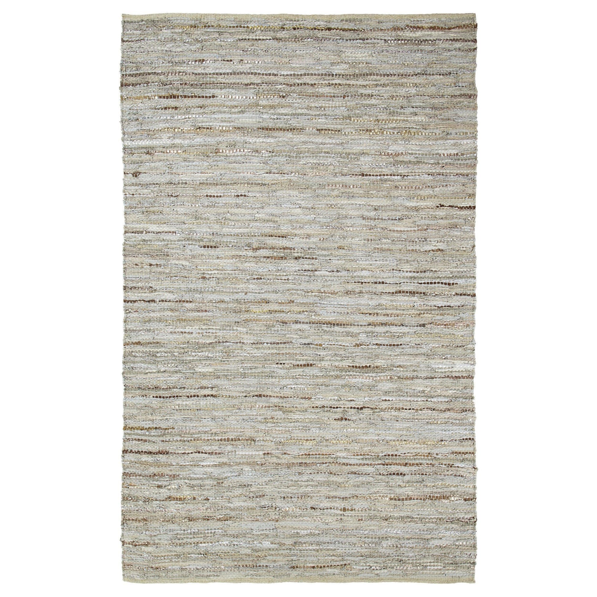 Ansley Handcrafted Leather Modern Metallic Stripe Rug FredCo