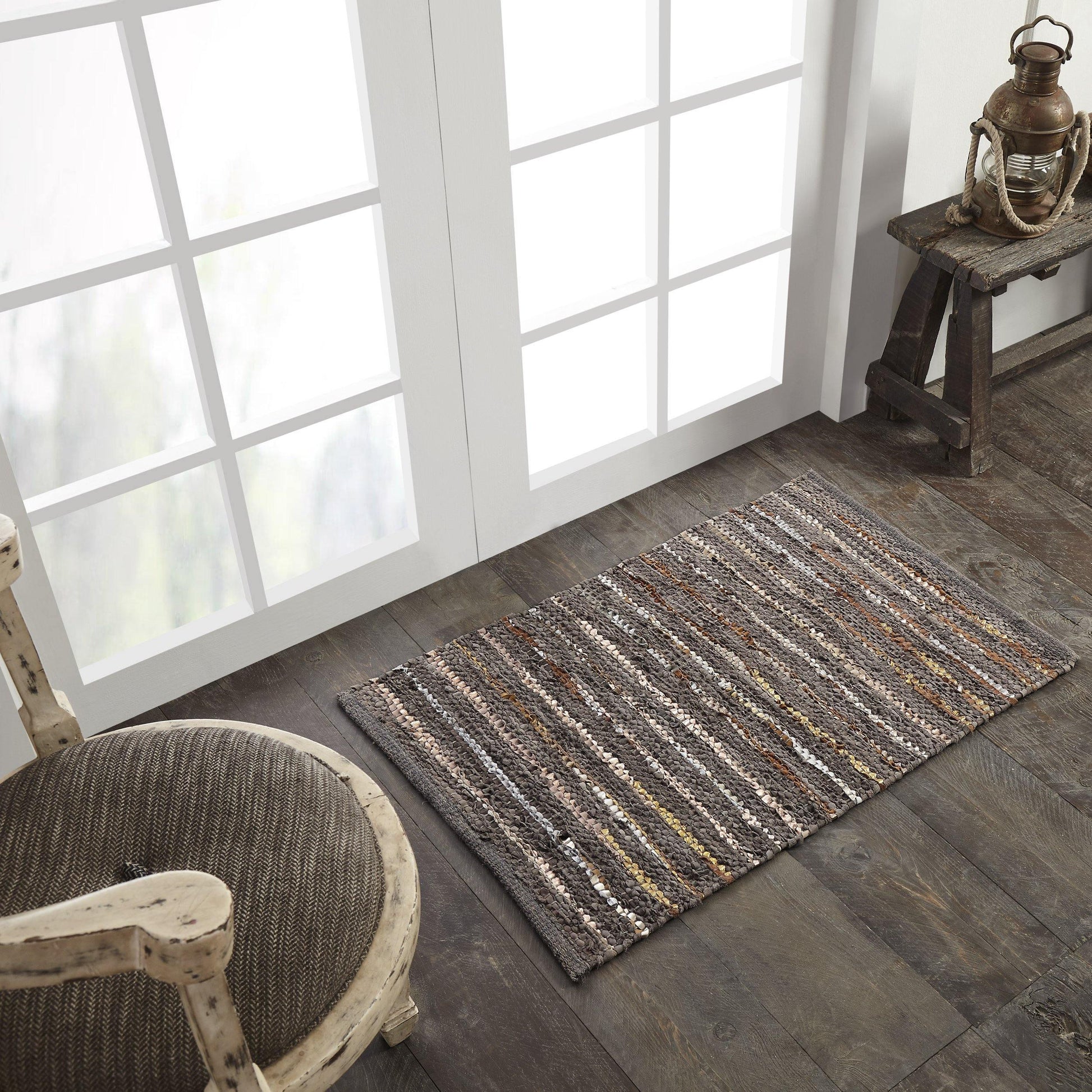 Ansley Handcrafted Leather Modern Metallic Stripe Rug FredCo